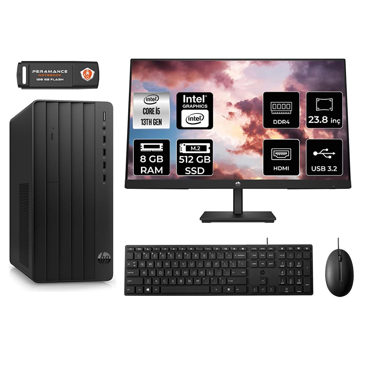 HP PRO TOWER 290 G9 i5 13500 8GB RAM 512GB SSD FDOS 8T2W9ES MASAÜSTÜ PC & 23.8'' MONİTÖR