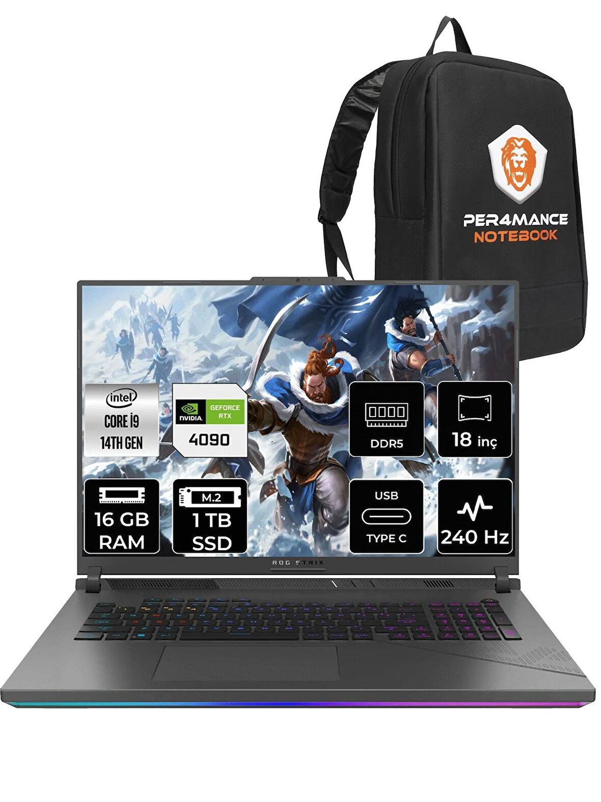 ASUS ROG Strix G18 i9-14900HX 16GB 1TB SSD RTX4090/16GB 240Hz 18" WQXGA FDOS N6100 & PER4 ÇANTA