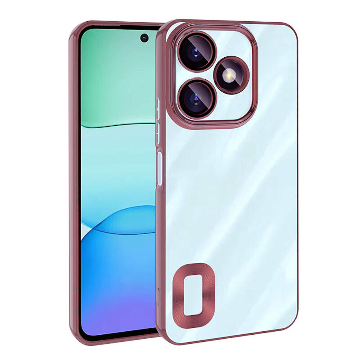 Xiaomi Redmi 13 4G ile Uyumlu Kılıf Şeffaf Logo Gösteren Parlak Renkli Kenar Telefon Kılıfı Kapak