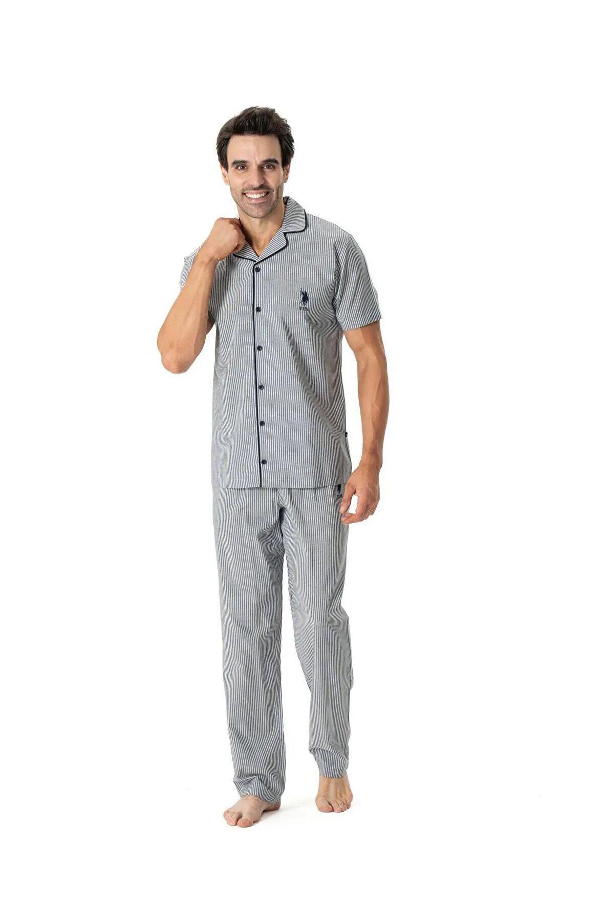 U.S. Polo Assn. Erkek Çizgili Boydan Patlı Pijama Takımı