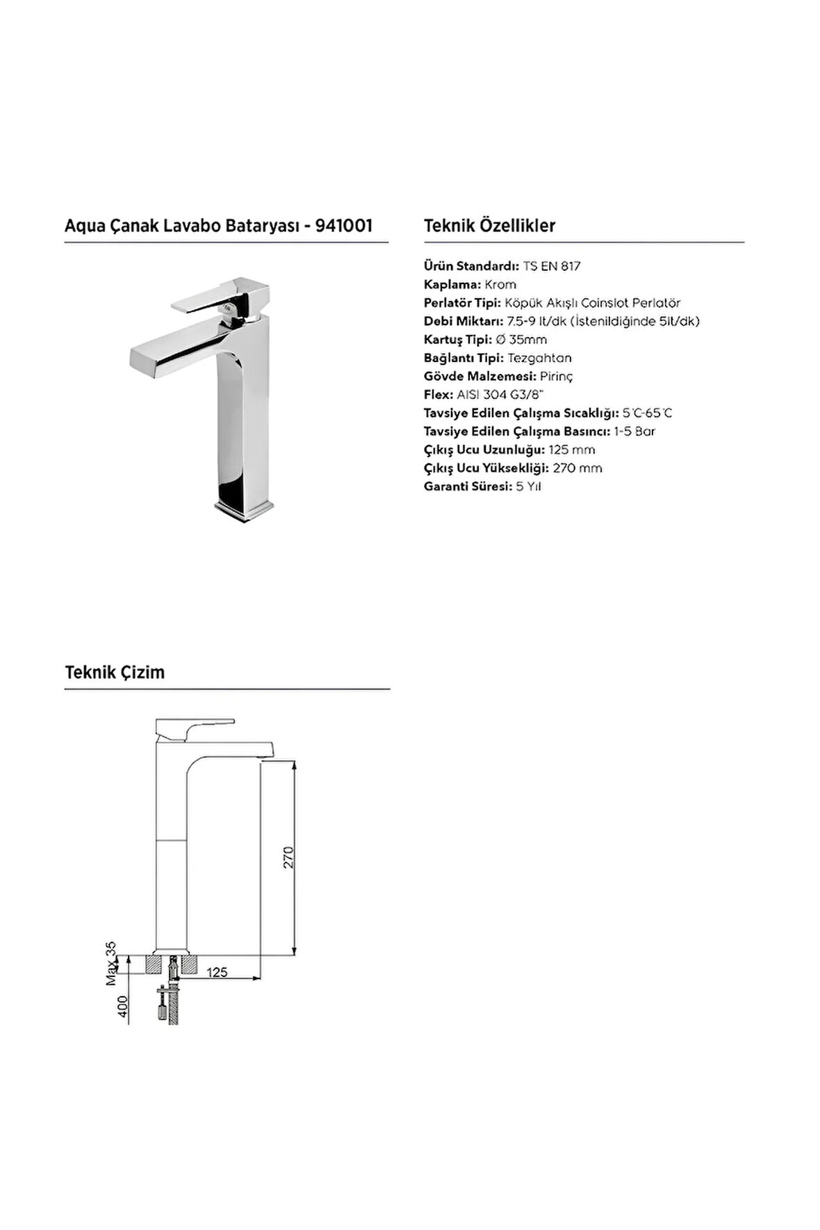 Aqua Krom Çanak Tipi Lavabo Bataryası,941001