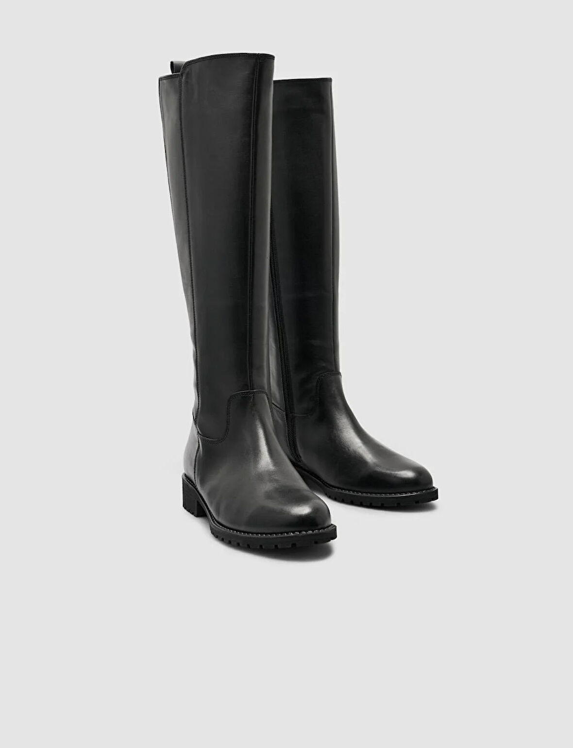 Cabani %100 Hakiki Deri Siyah Fermuarlı Kadın Düz Çizme