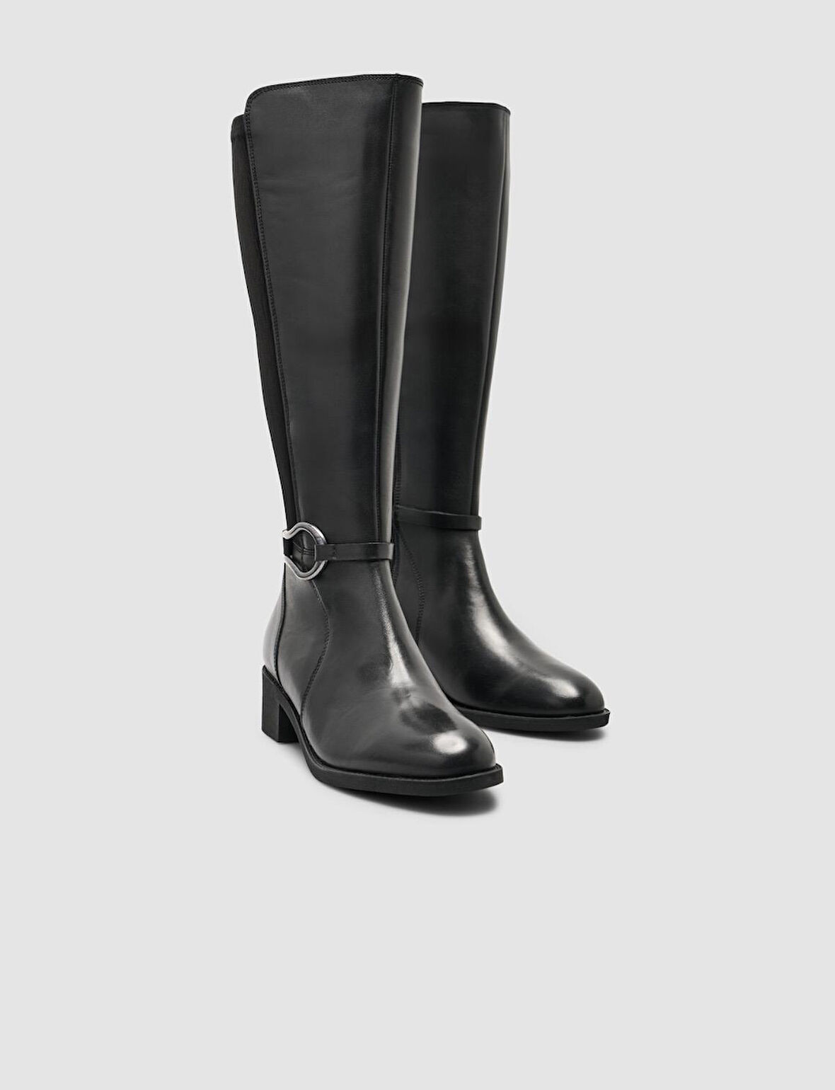 Cabani %100 Hakiki Deri Siyah Streç Detaylı Kadın Çizme