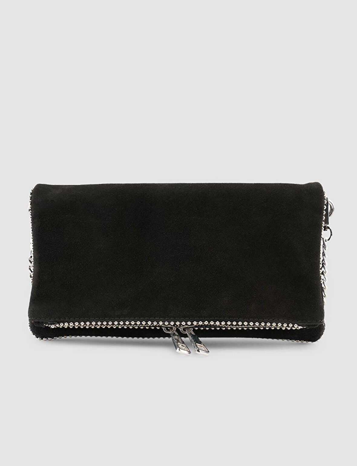 Cabani Zımba Detaylı Siyah Süet Kadın Omuz Çantası