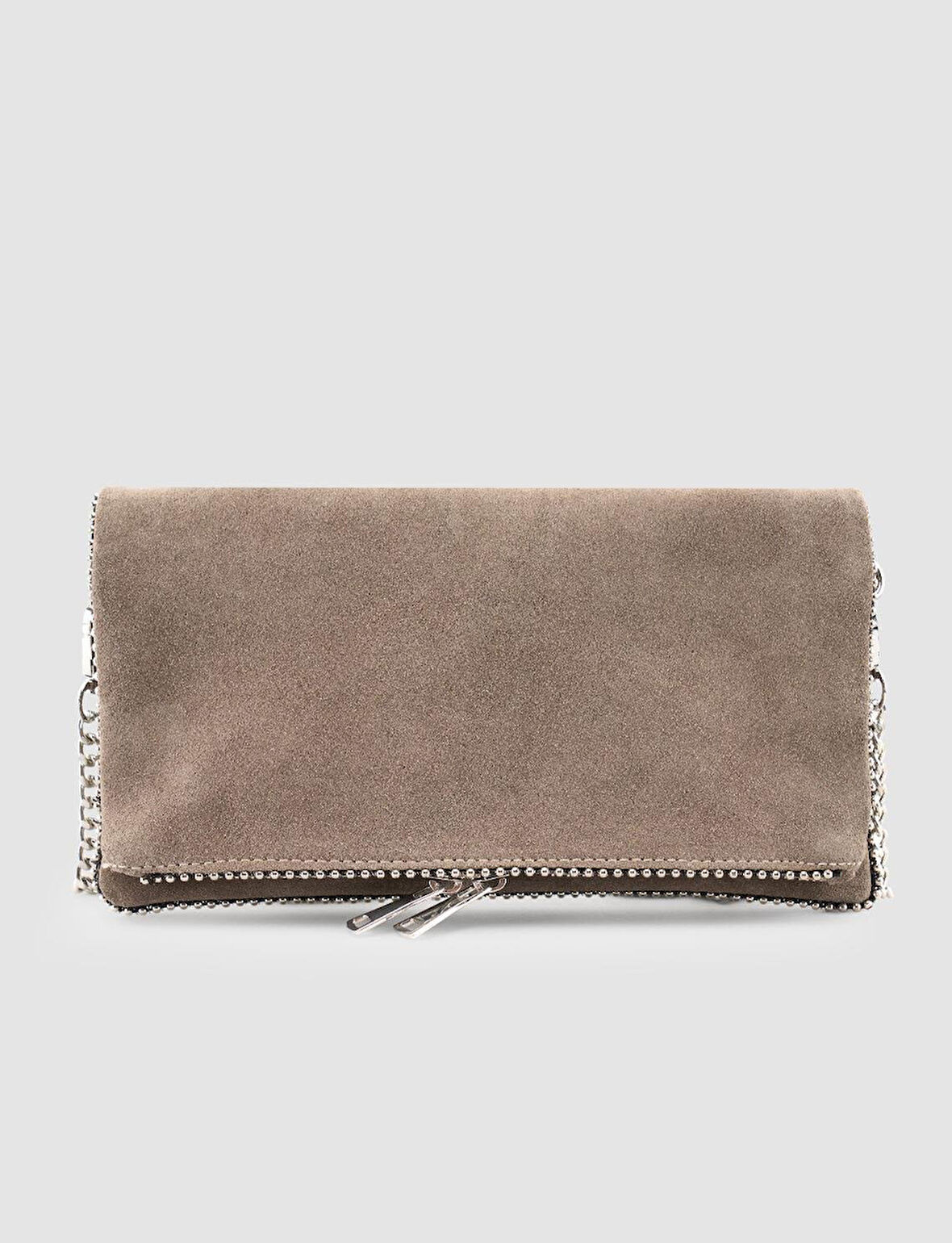 Cabani Zımba Detaylı Vizon Süet Kadın Omuz Çantası