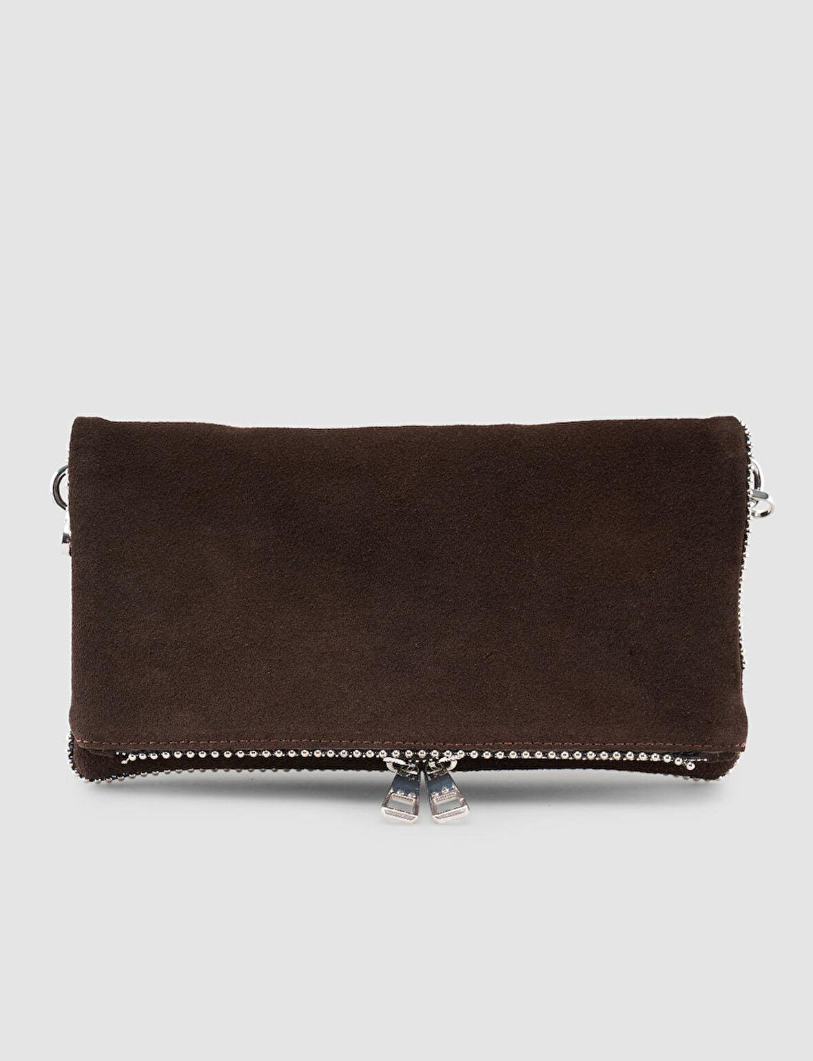 Cabani Zımba Detaylı Kahverengi Süet Kadın Omuz Çantası