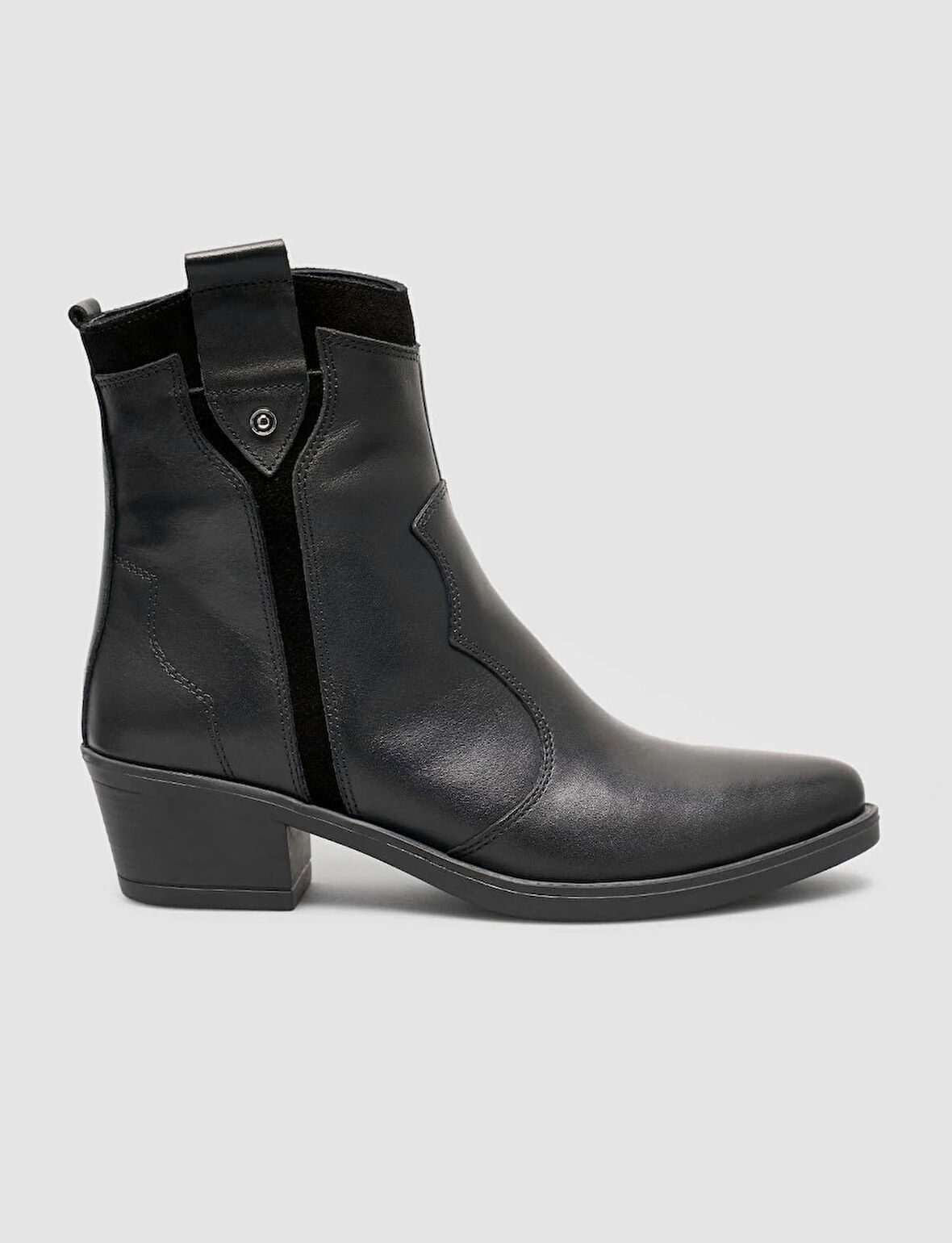  %100 Deri Siyah Kısa Kadın Western Bot