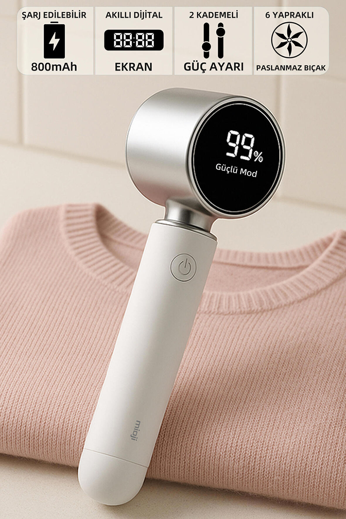 Mioji Mio LR6 Dijital Gösterge 800mAh Kablosuz Tüy Tiftik Makinesi - Beyaz
