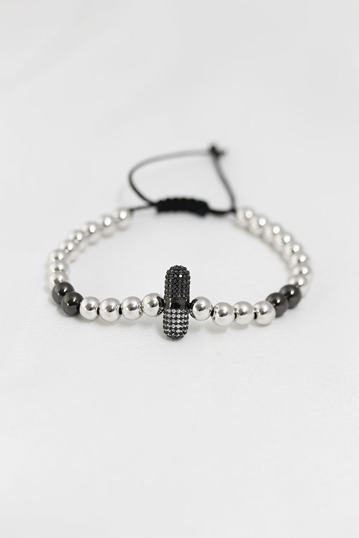 Füme Gümüş Renk Çelik Zirkon Objeli Asansörlü Bileklik