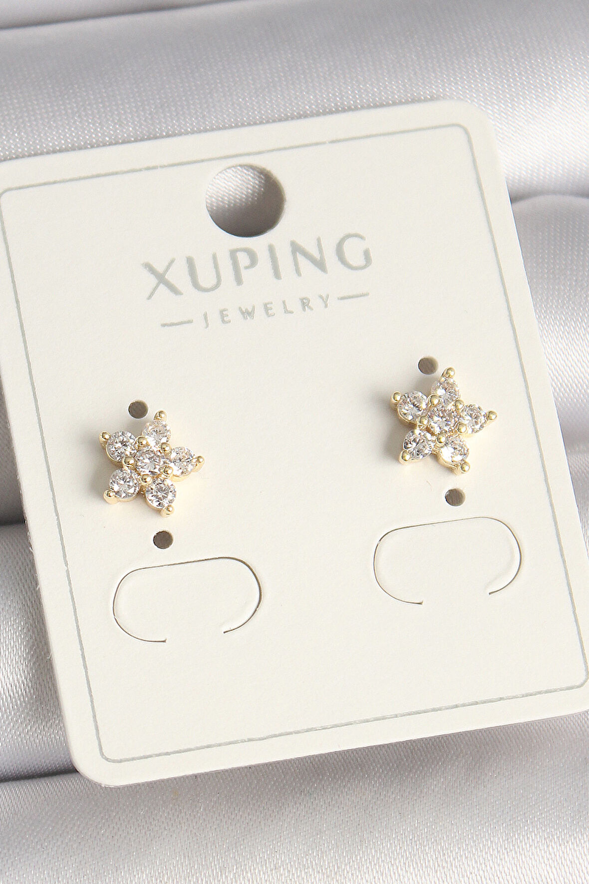 Pirinç Gold Renk Zirkon Taşlı Çiçek Model Xuping Kadın Küpe