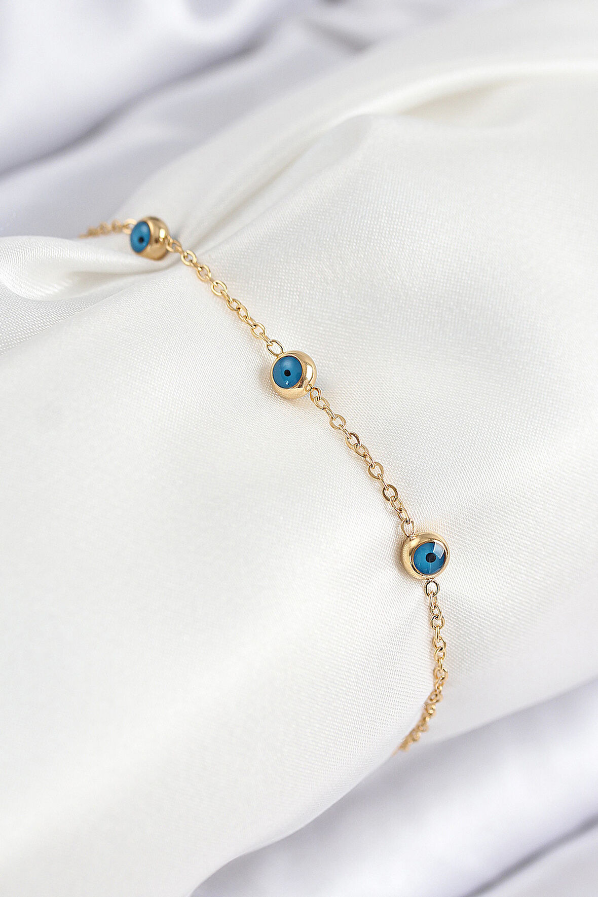 316L Çelik Nazar Boncuğu Model Gold Renk Kadın Bileklik