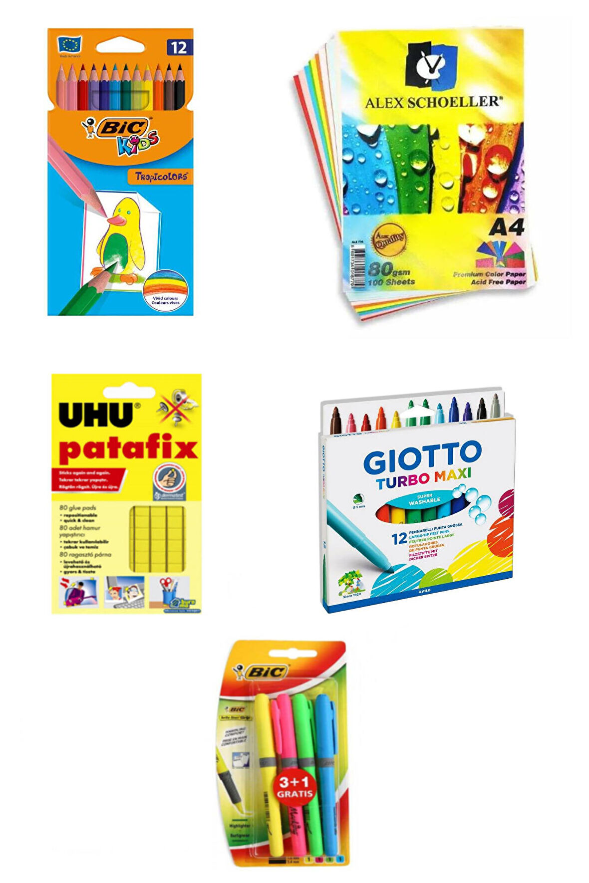 Bic Tropicolors 12'li Kuru Boya Renkli Fotokopi Kağıdı A4 Karışık 10 Renk 5'li Sanatsal Set