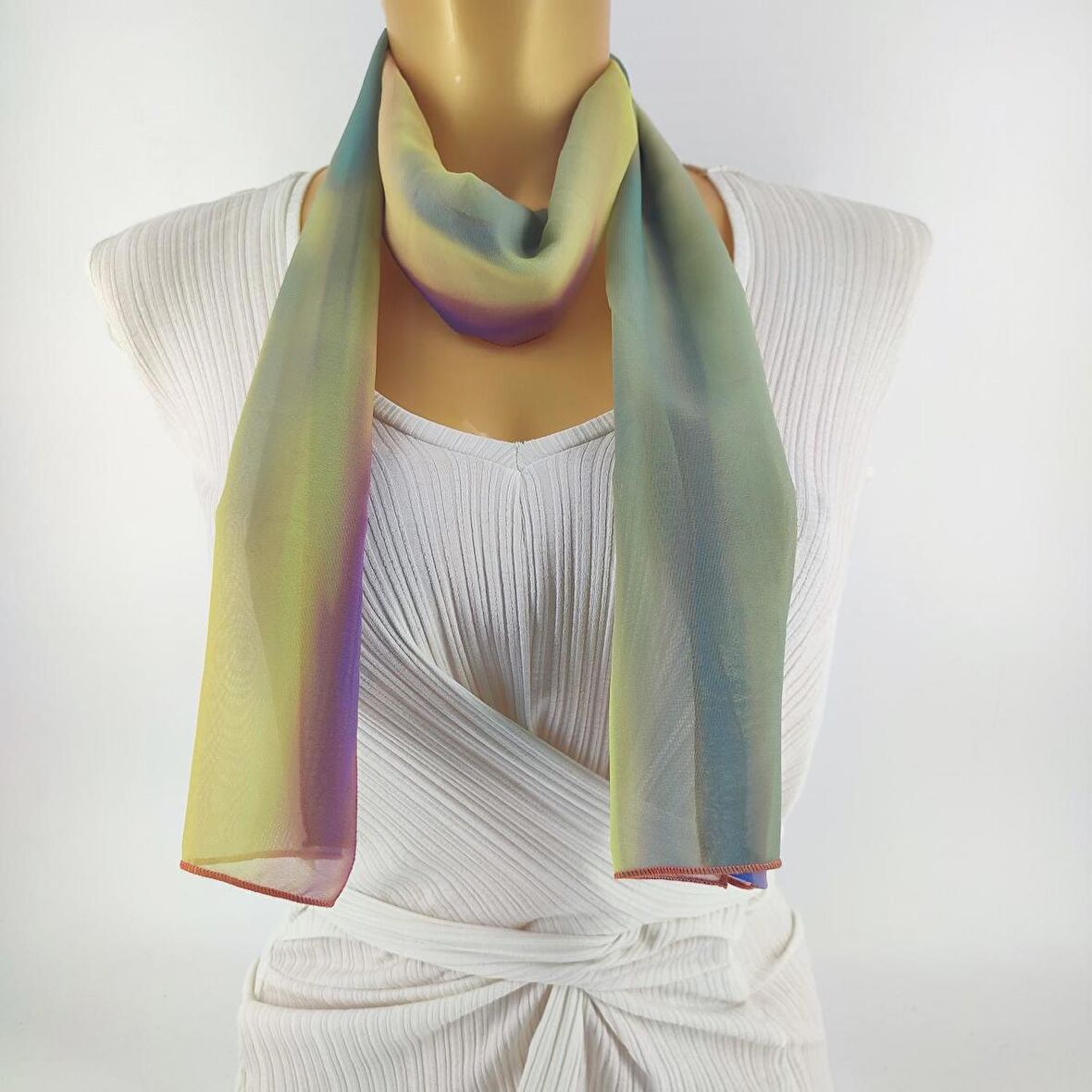 PAREDORA Soft Çizgili Sarı Mor Uzun Fular