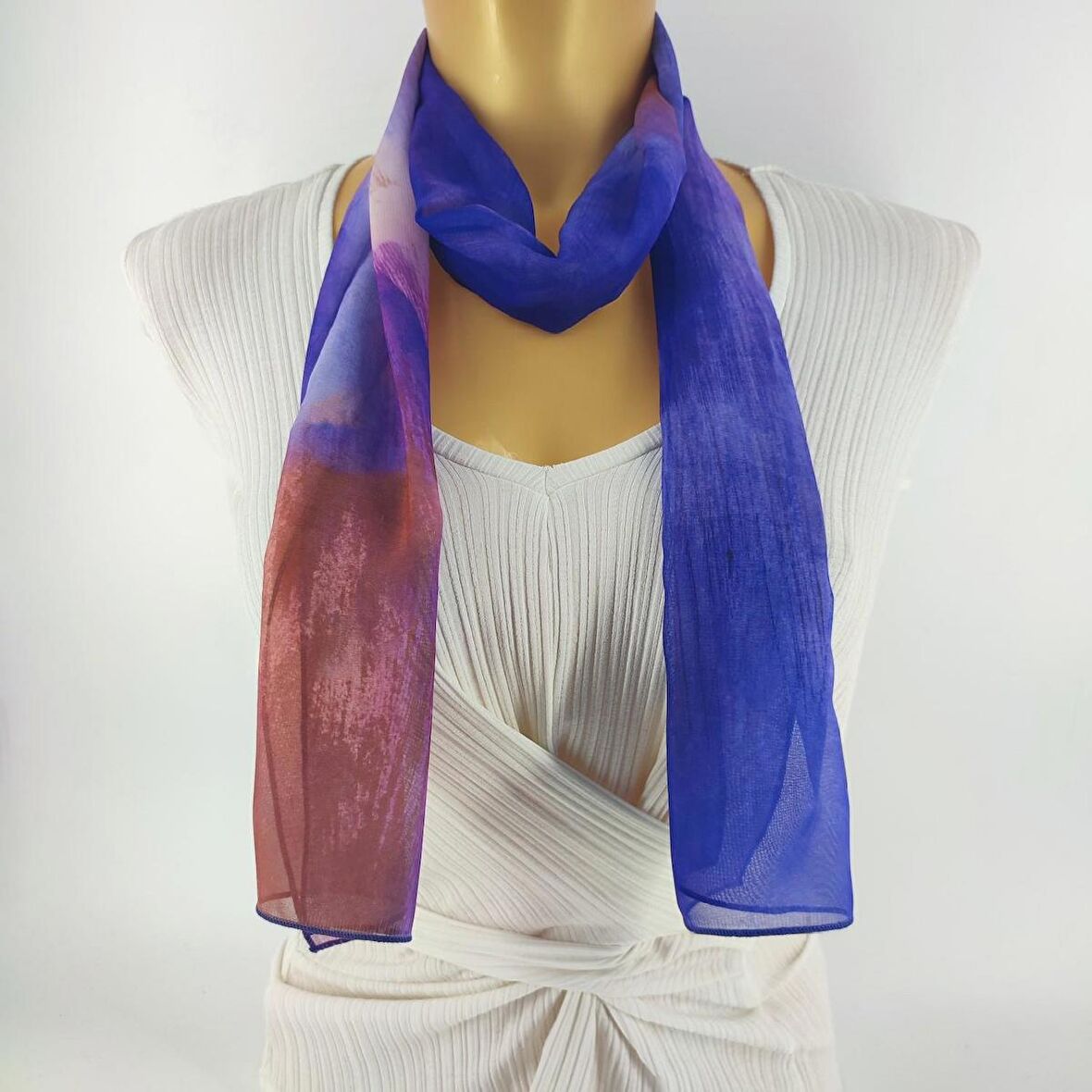 PAREDORA Soft Çizgili Kahve Mavi Uzun Fular