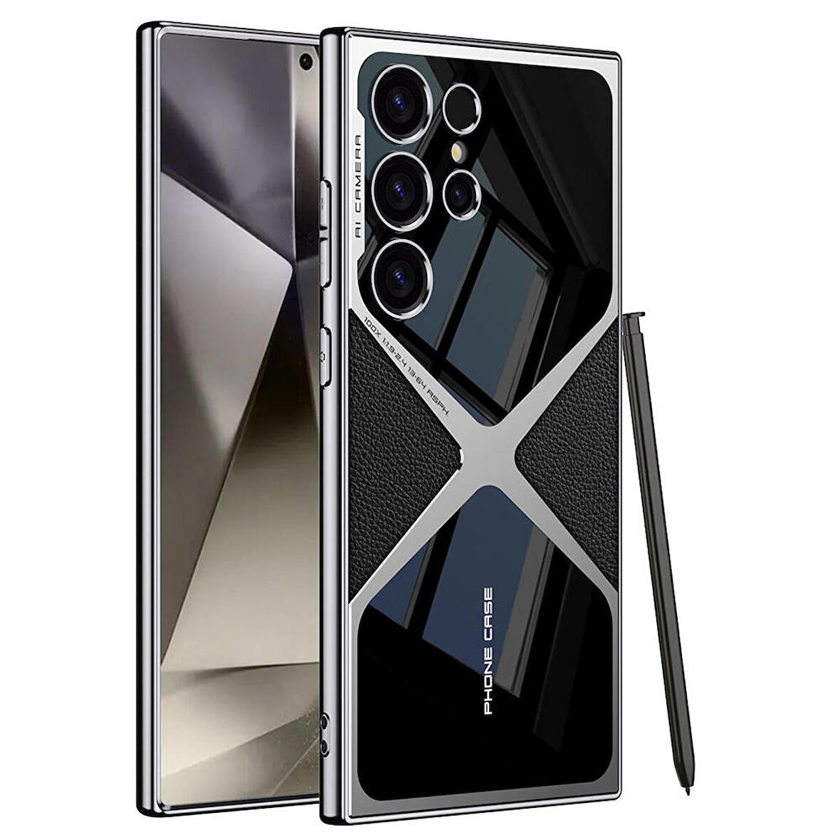 Samsung Galaxy S24 Ultra Uyumlu Kılıf İnce Kamera Korumalı Deri ve Parlak Arka Yüzey Telefon Kılıfı Kapak