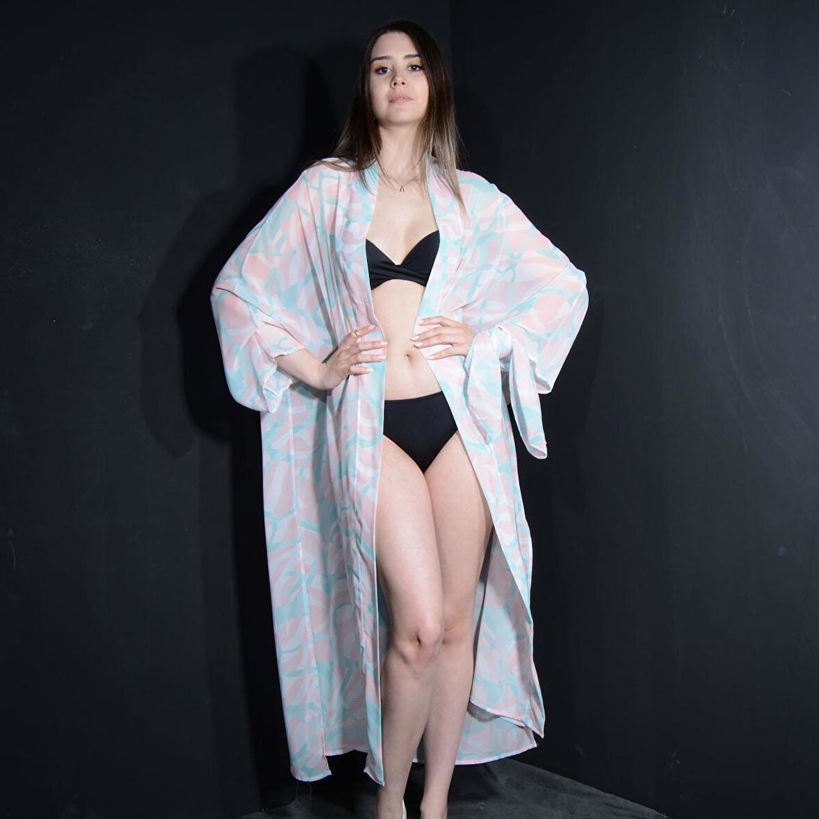 PAREDORA Soft Geometrik Desenli Kimono Pareo