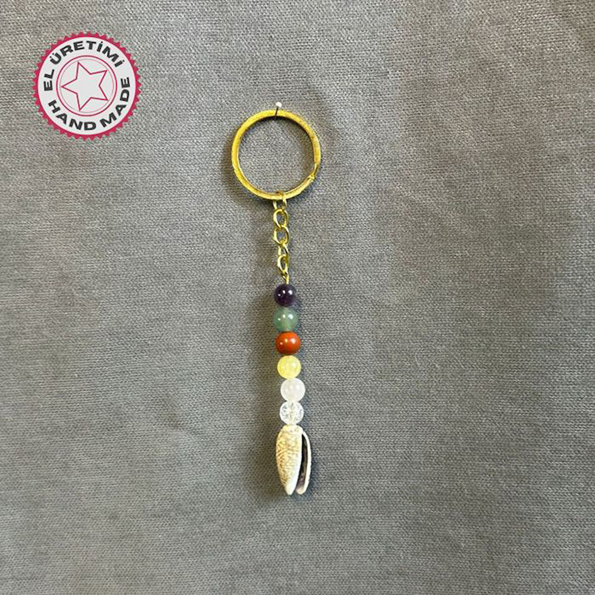 Uretti - Tuğba 6667 7638 El Yapımı Doğal Taş Çakra Anahtarlık / 13 Cm