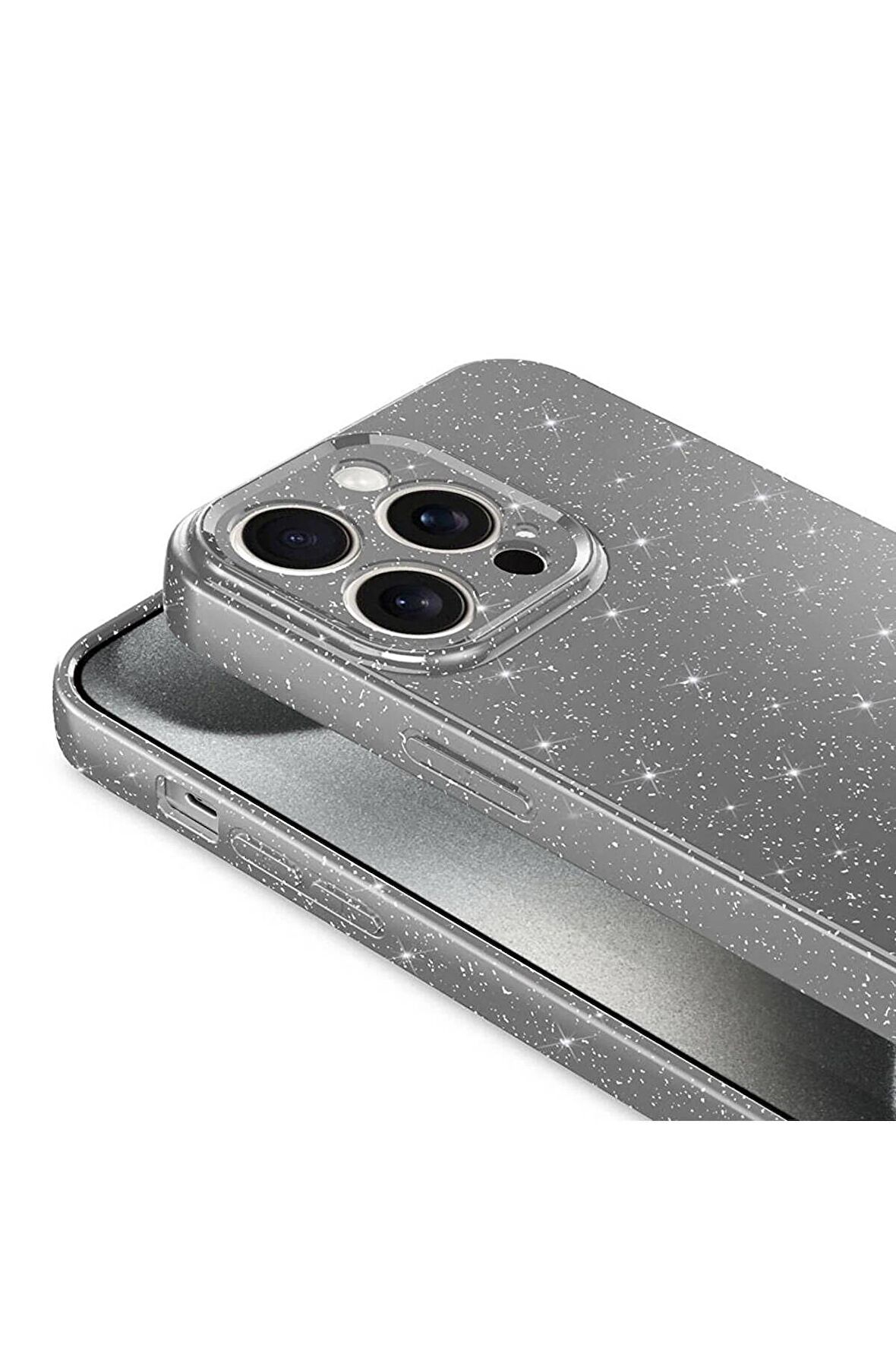 Apple iPhone 15 Pro Max Uyumlu Simli Görünüm Kamera Korumalı Kadın Telefon Kılıfı Kapak