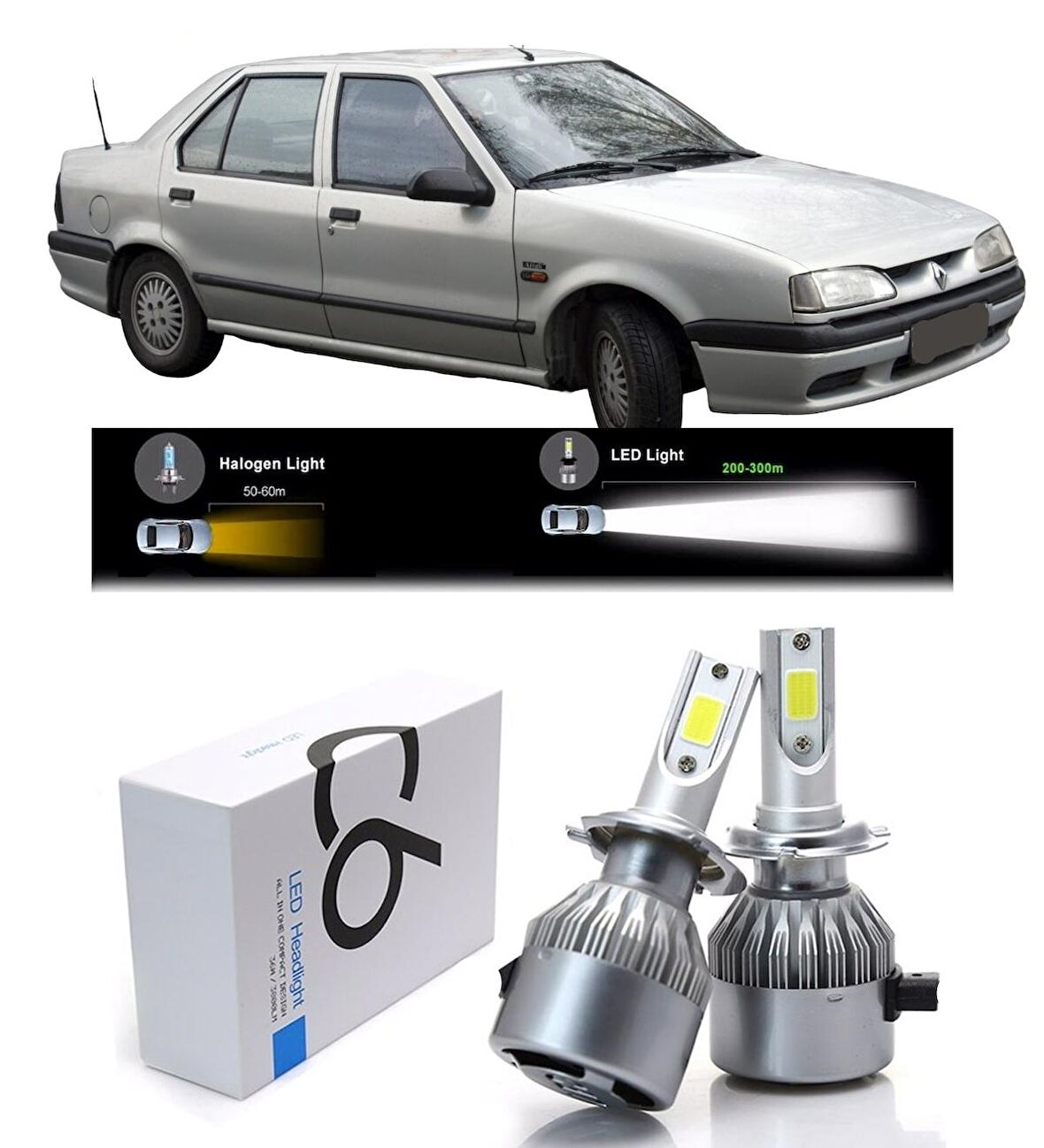 Renault 19 Europa Uzun-Kısa Led Xenon Şimşek Etkili 