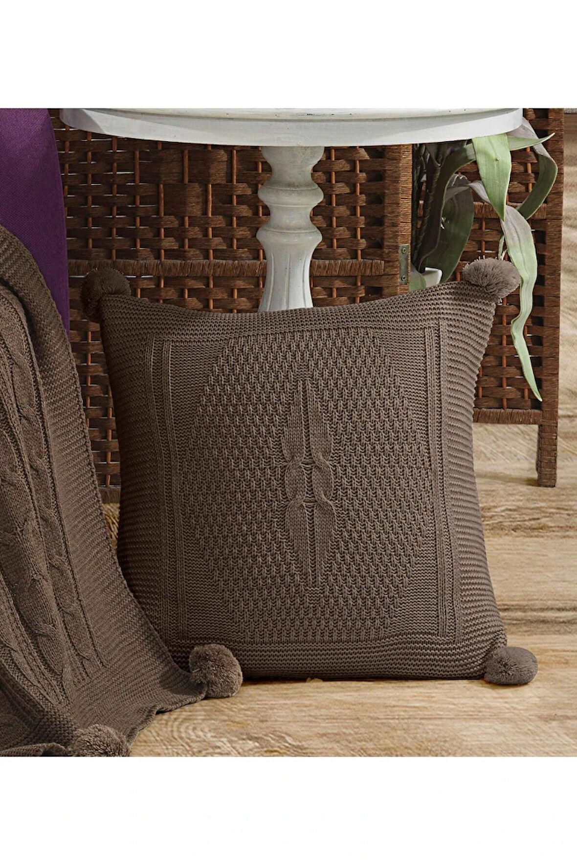 Triko Örgü Kırlent Kılıfı Yastık Kılıfı 45 X 45 Cm