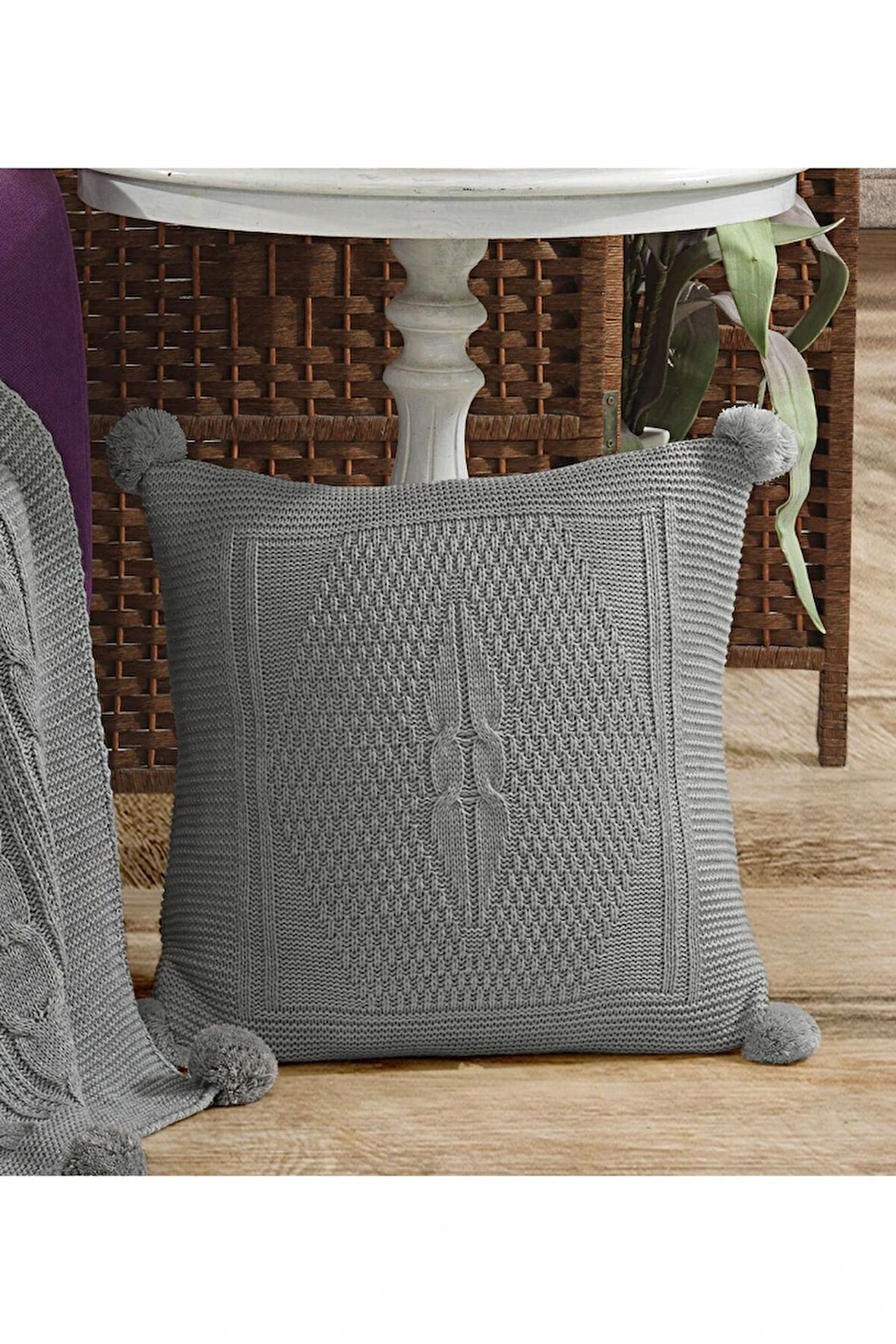 Triko Örgü Kırlent Kılıfı Yastık Kılıfı 45 X 45 Cm