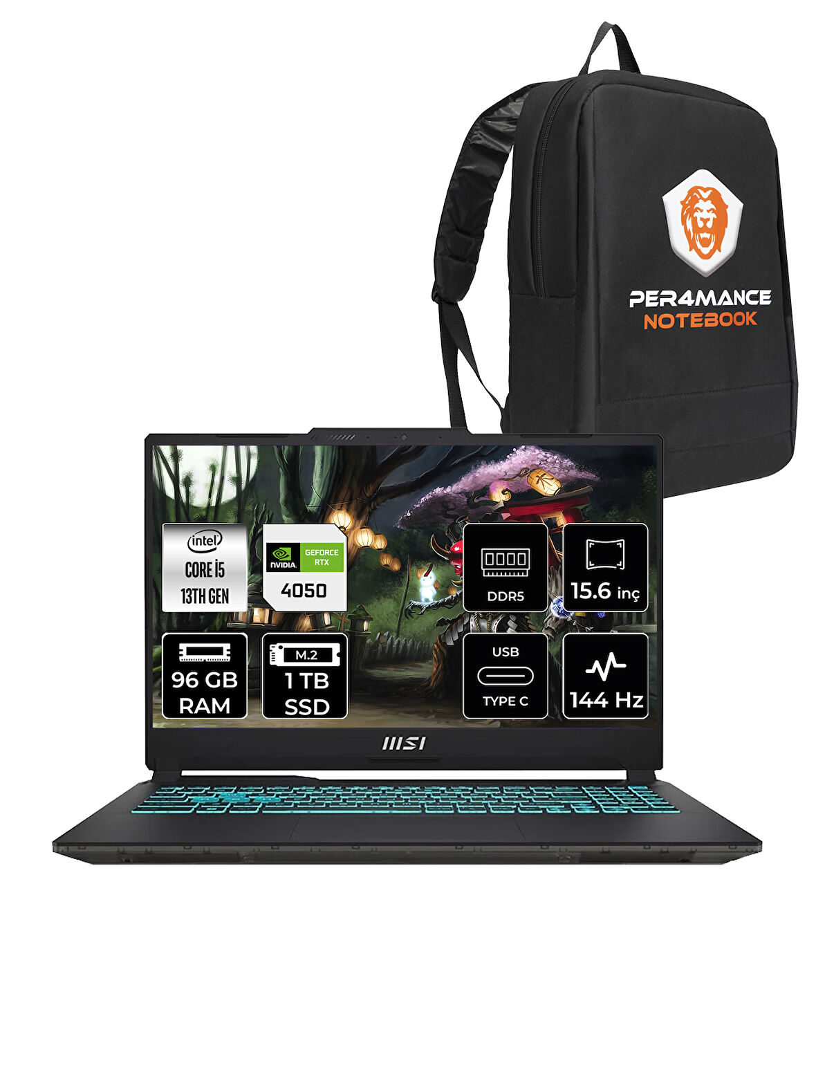 MSI Cyborg 15 A13VE78 i5-13420H 96GB 1TB SSD RTX4050/6GB 15.6" FHD 144Hz FDOS & PER4 ÇANTA