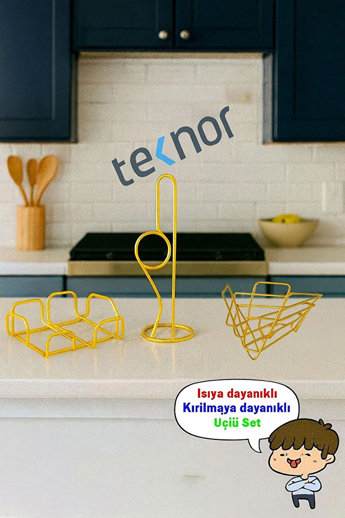 3'lü Servis Sunum Seti, Kağıt Havluluk, Kare Peçetelik, Üçgen Meyve Sepeti 