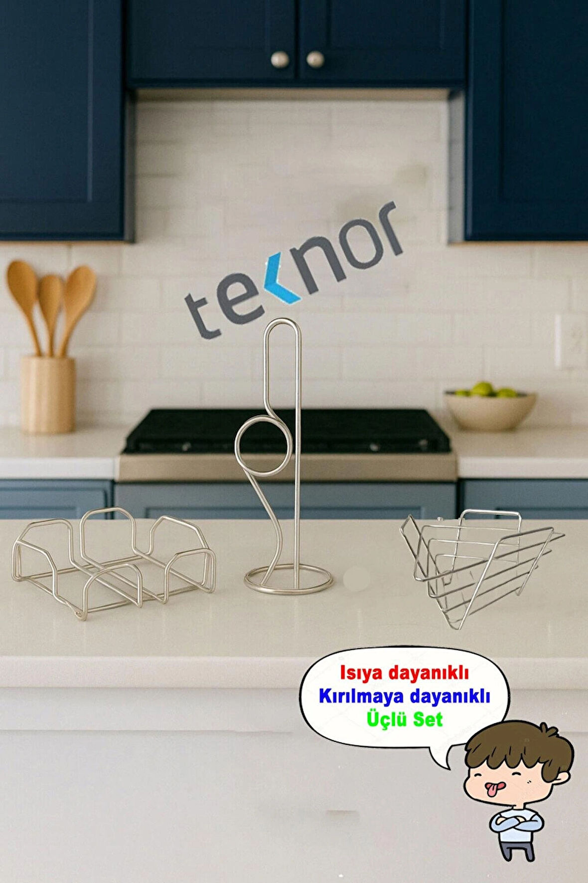 3'lü Servis Sunum Seti, Kağıt Havluluk, Kare Peçetelik, Üçgen Meyve Sepeti