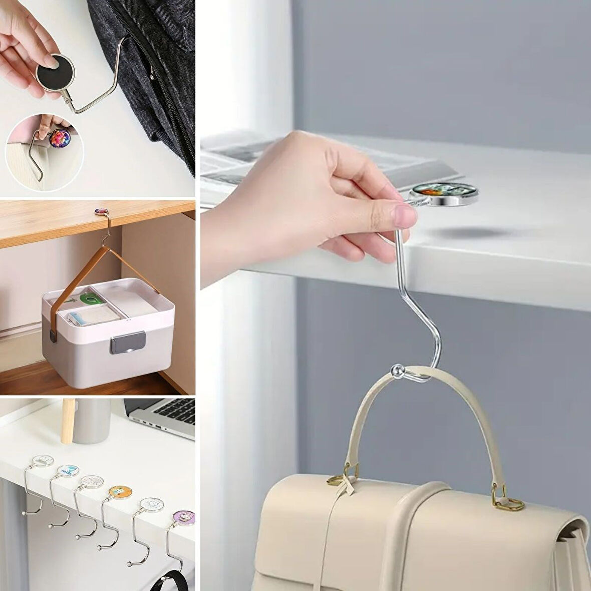 Evyora® Masaya Takılabilen Çanta Askısı Çanta Tipi Pratik Metal Çanta Kanca