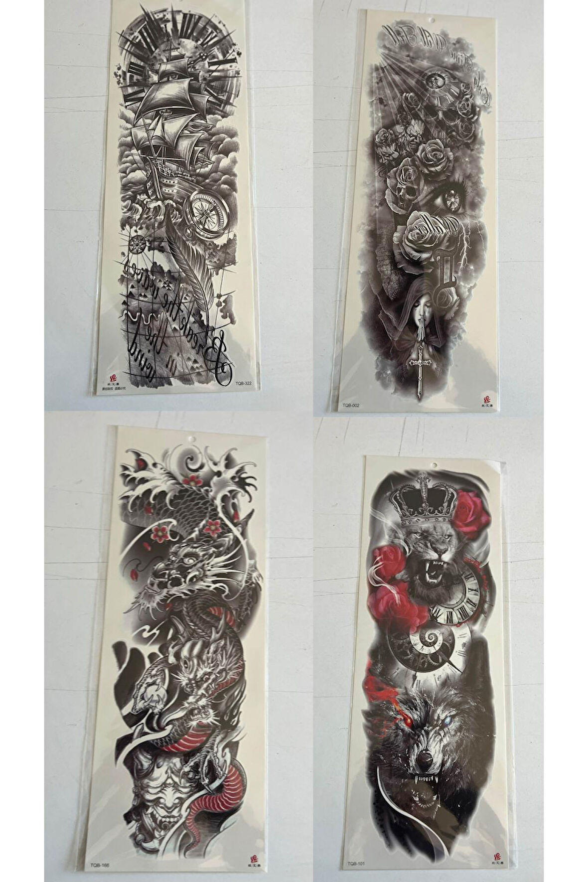 1 Hafta kalıcı 4 Adet Birden Tam Kol Bacak Kaplama 46 cm Geçici Dövme Seti 