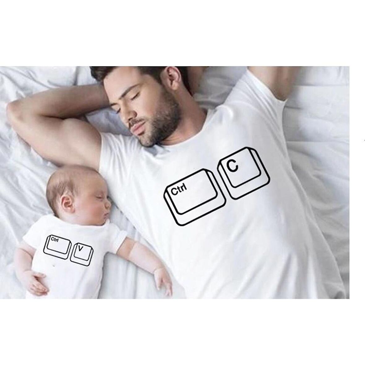 MODAVALS CTRL C/CTRL V BABA ÇOCUK TSHIRT AİLE KOMBİN - BEYAZ