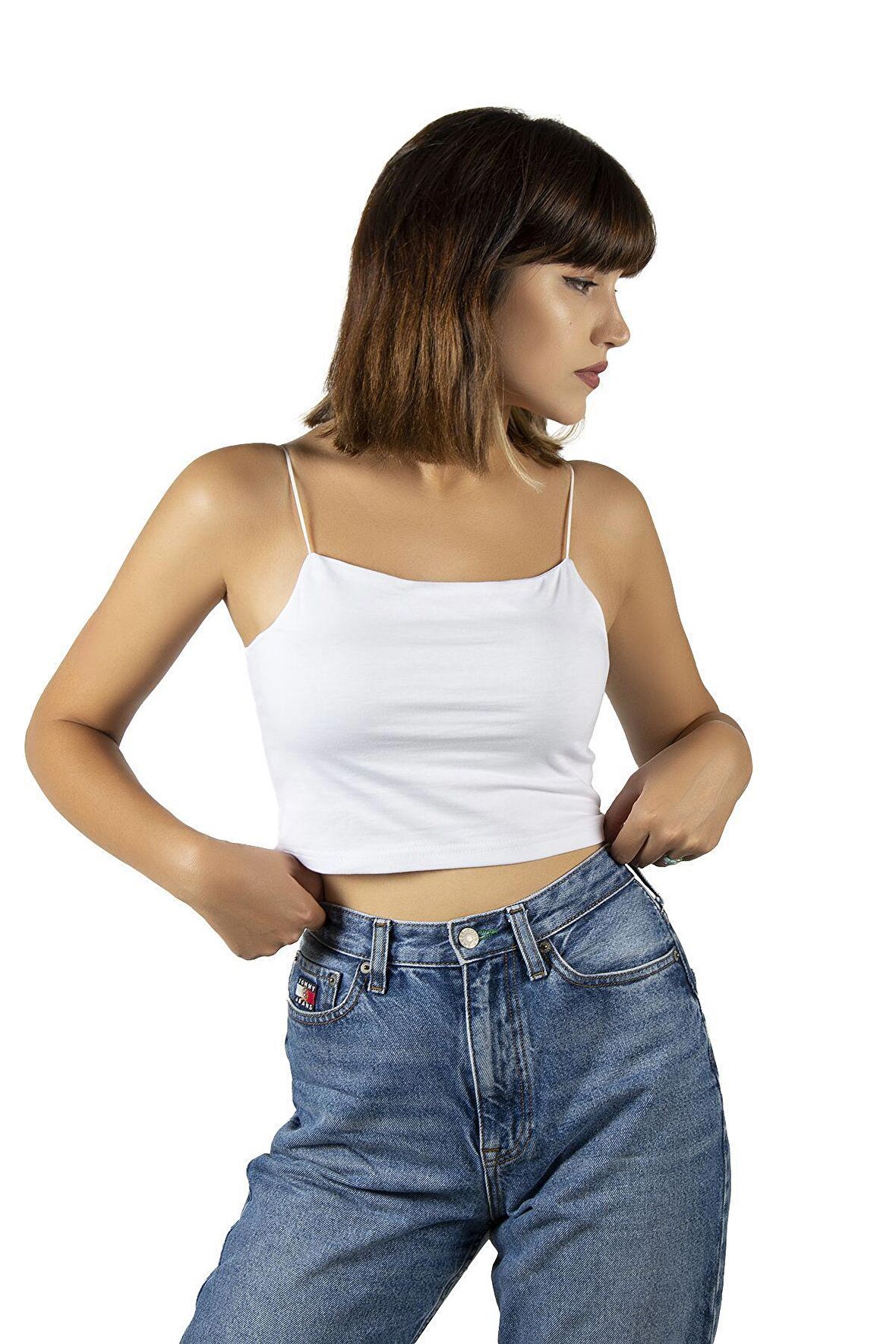 2'li Paket Kadın Siyah-beyaz Ip Askılı Pamuklu Crop Top Büstiyer Bluz Atlet