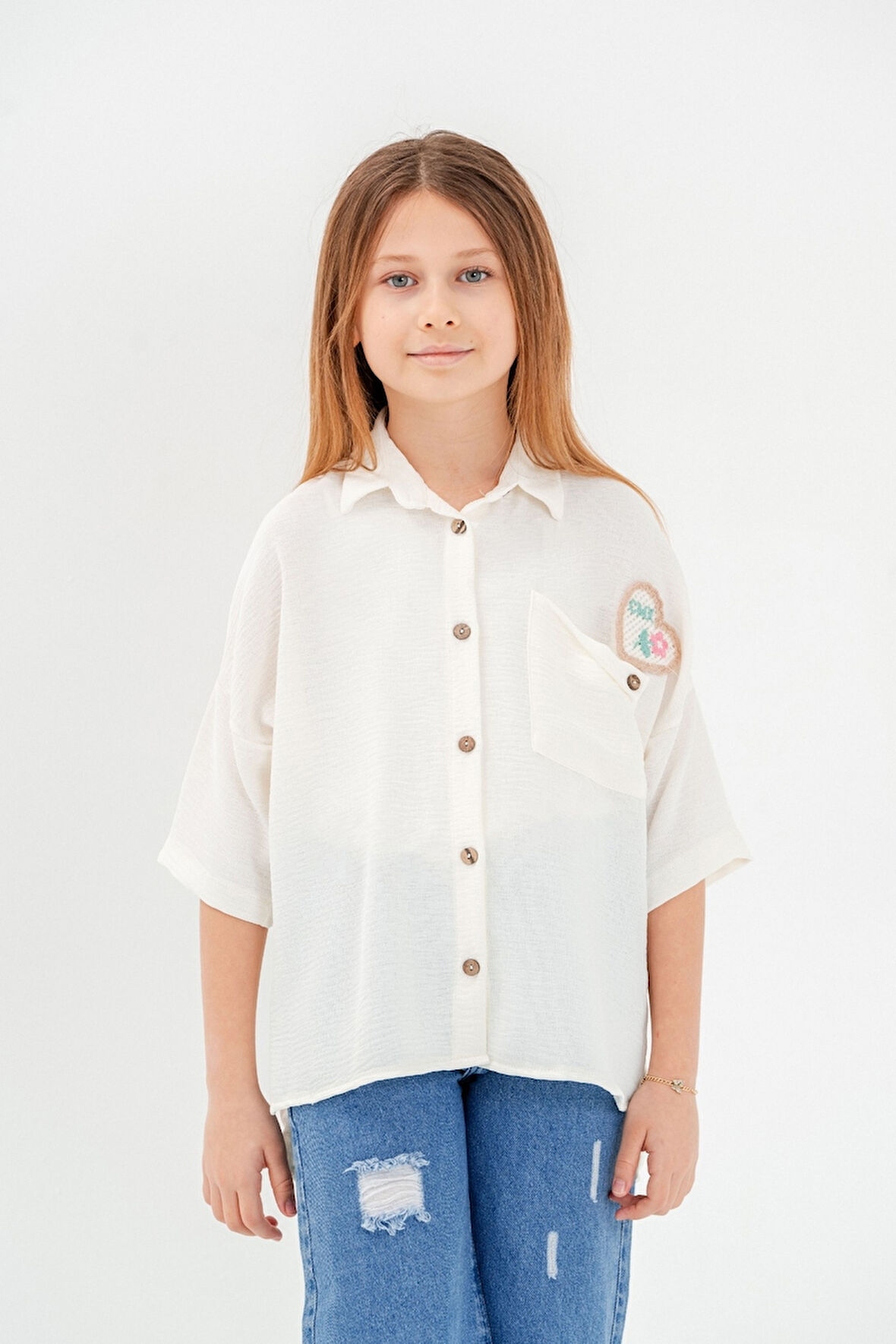 Kız Çocuk Cep Detaylı Gömlek 3120