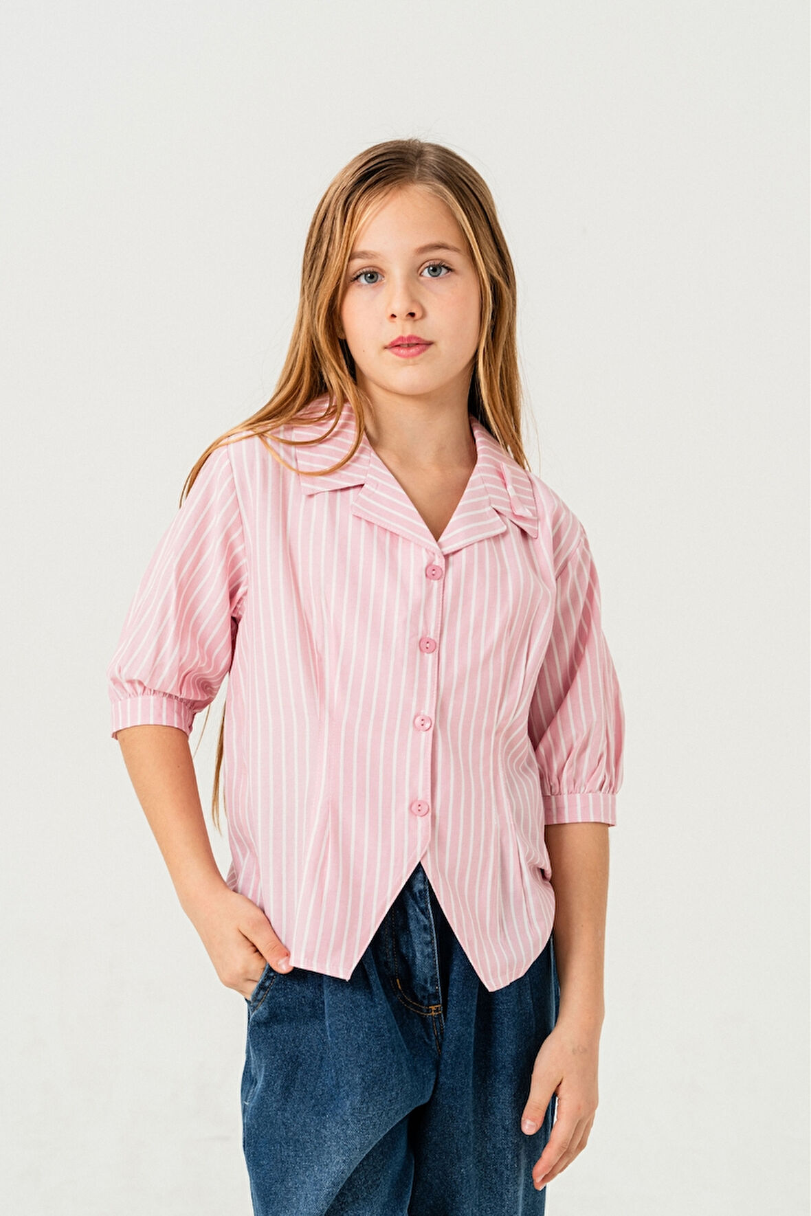 Kız Çocuk Beden Pileli Gömlek 3151