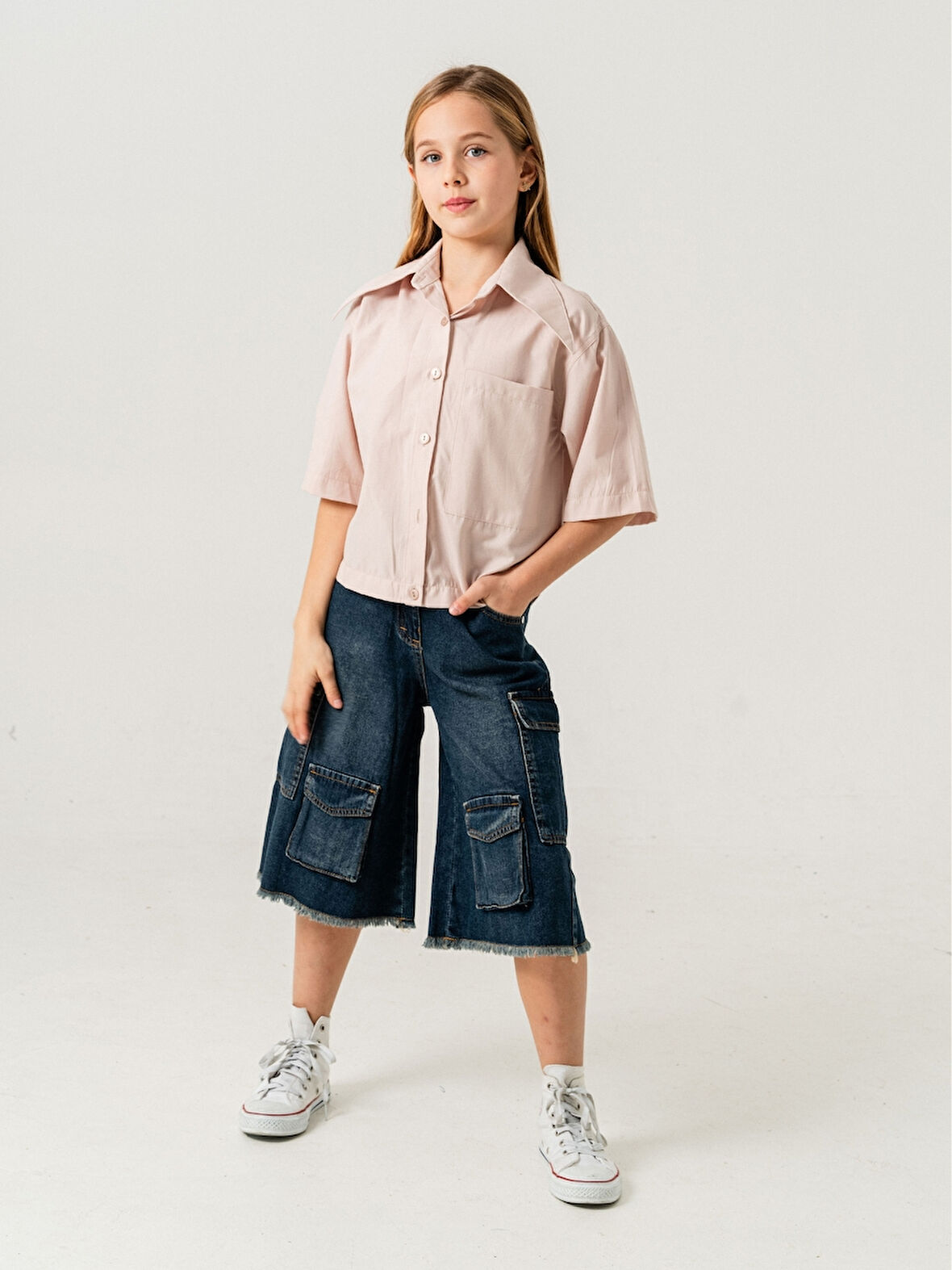 Kız Çocuk Çok Cepli Kot Şort 2861