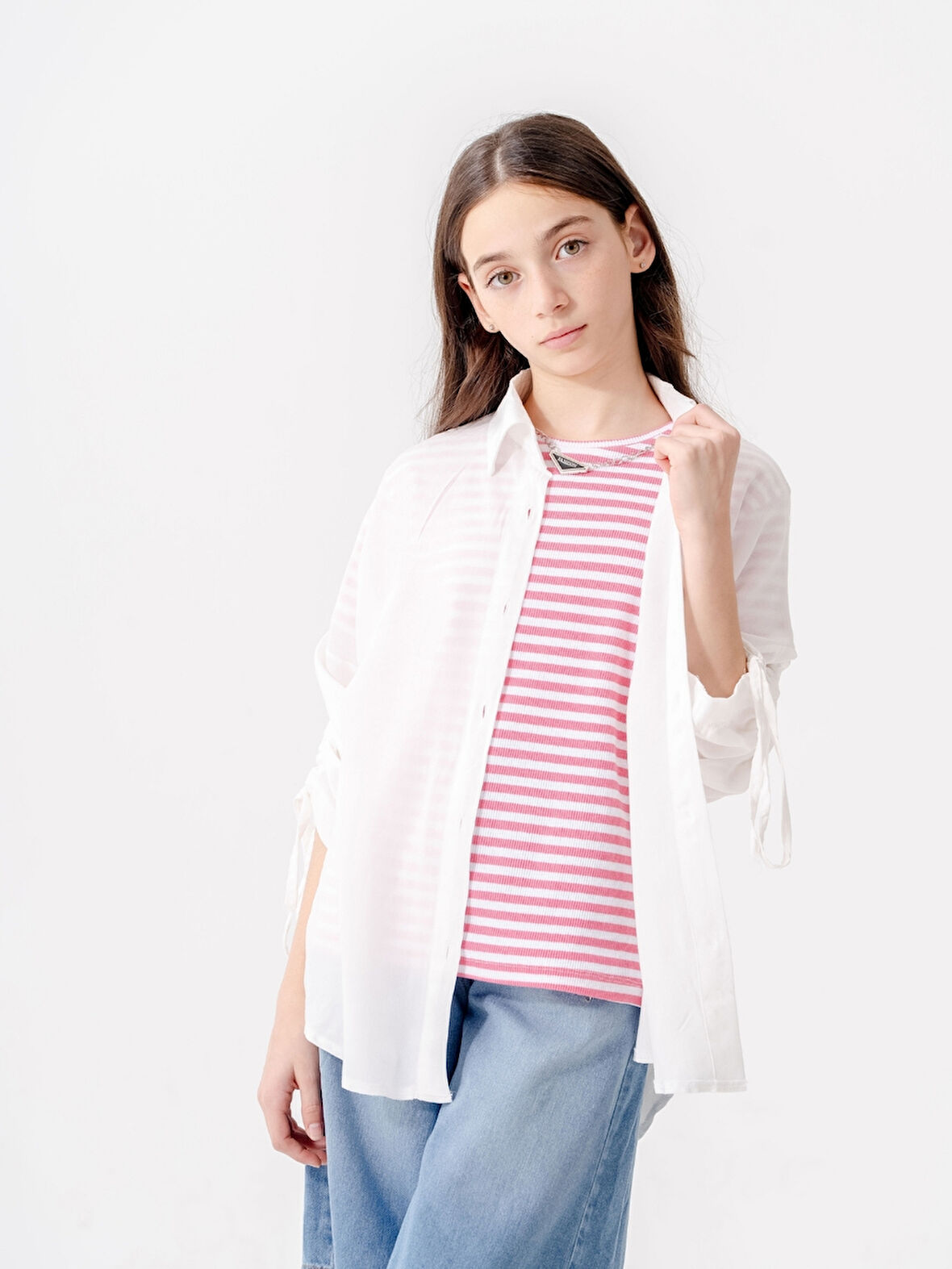 Kız Çocuk Düşük Kollu Gömlek T-Shirt İkili Takım 1810