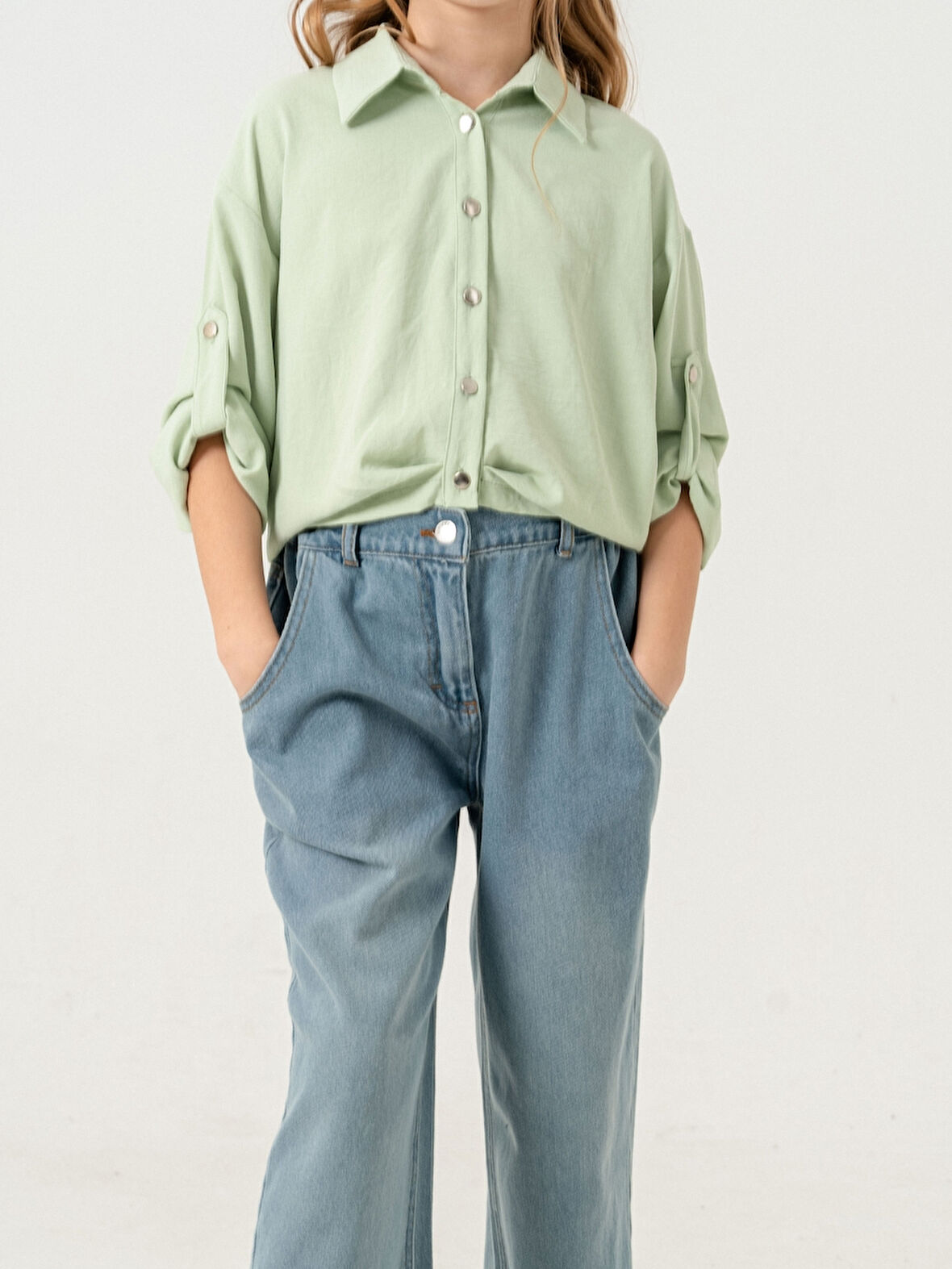 Kız Çocuk Etek Pileli Gömlek 3148