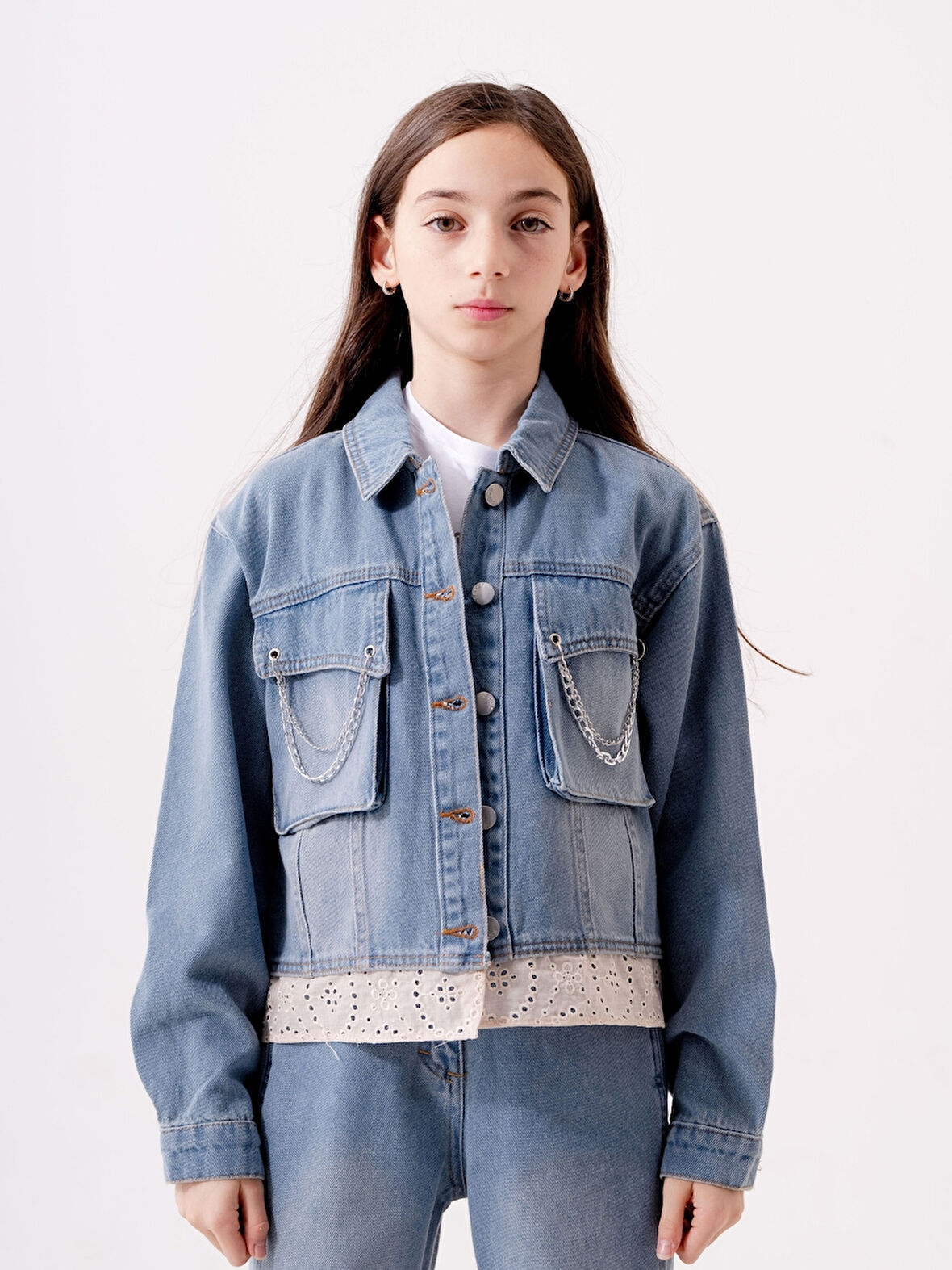 Kız Çocuk Fistolu Kot Ceket 1546