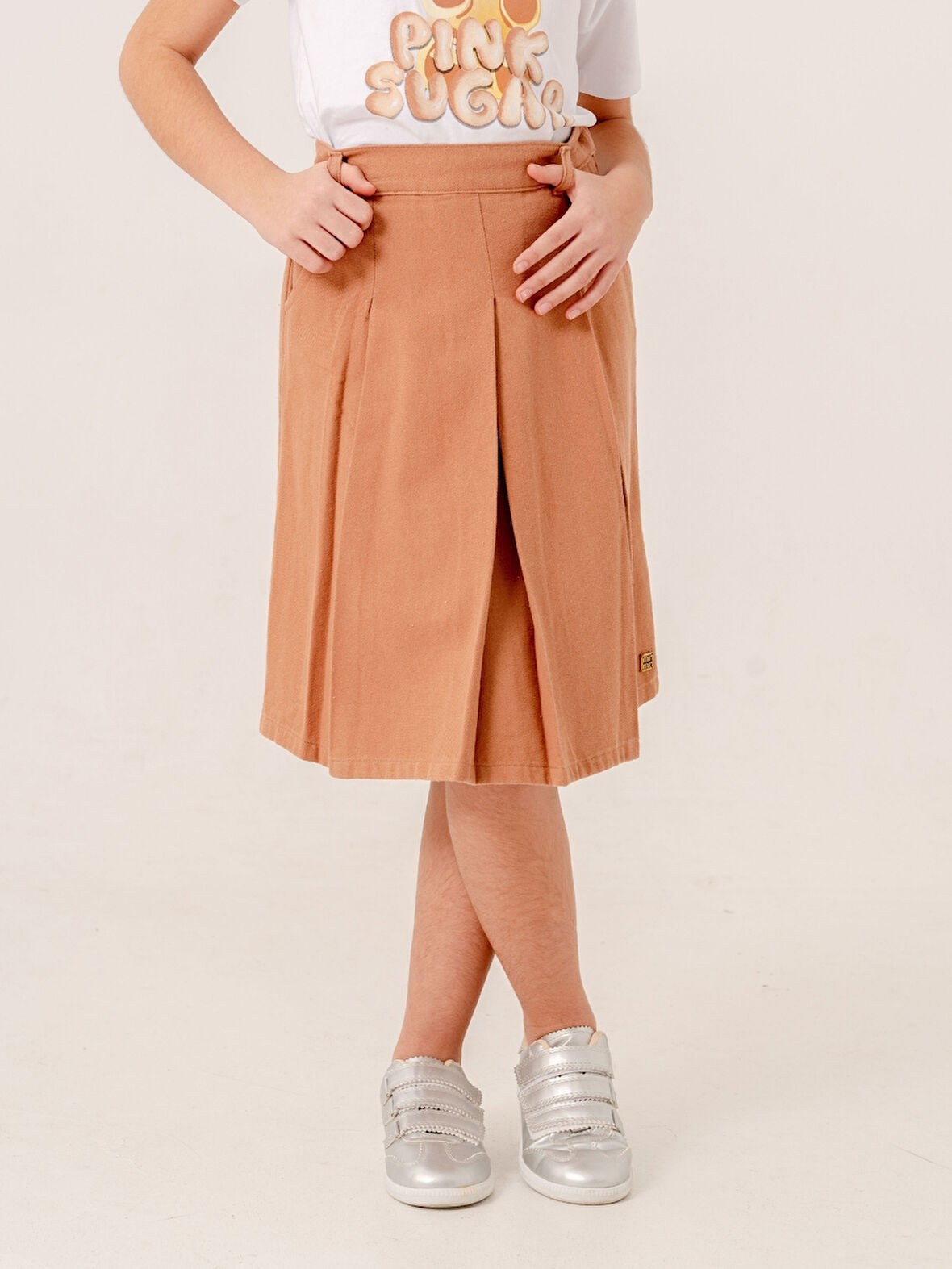 Kız Çocuk Gabardin Pileli Keten Etek 2958