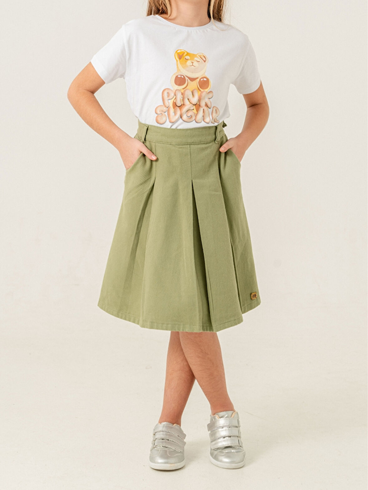 Kız Çocuk Gabardin Pileli Keten Etek 2958