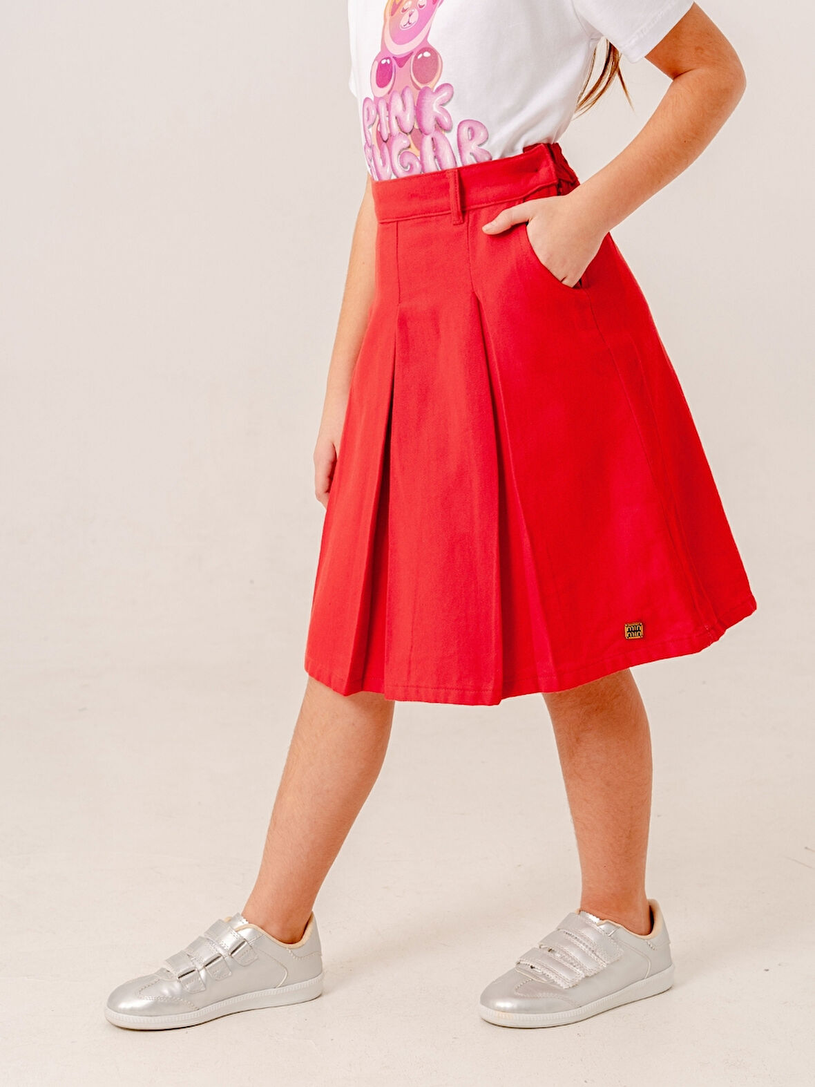 Kız Çocuk Gabardin Pileli Keten Etek 2958