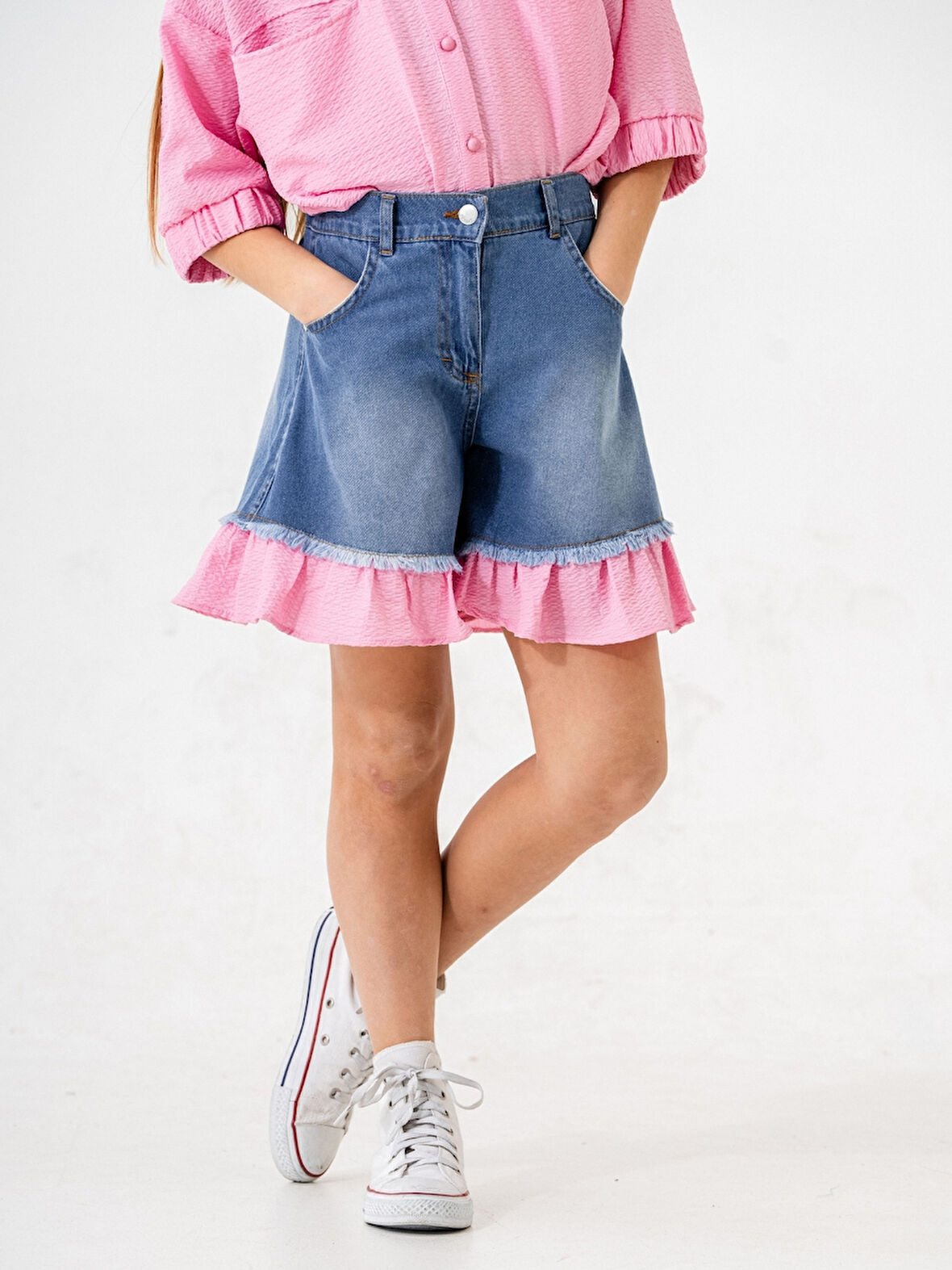 Kız Çocuk Garnili Kot Şort 2867