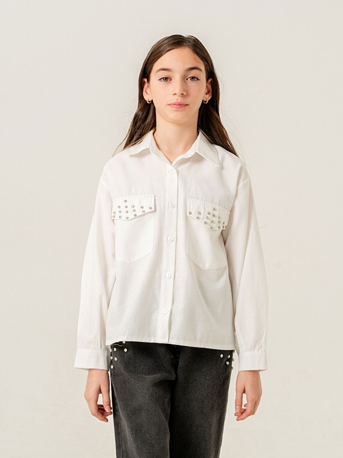 Kız Çocuk Kapak Taşlı Gömlek 3159