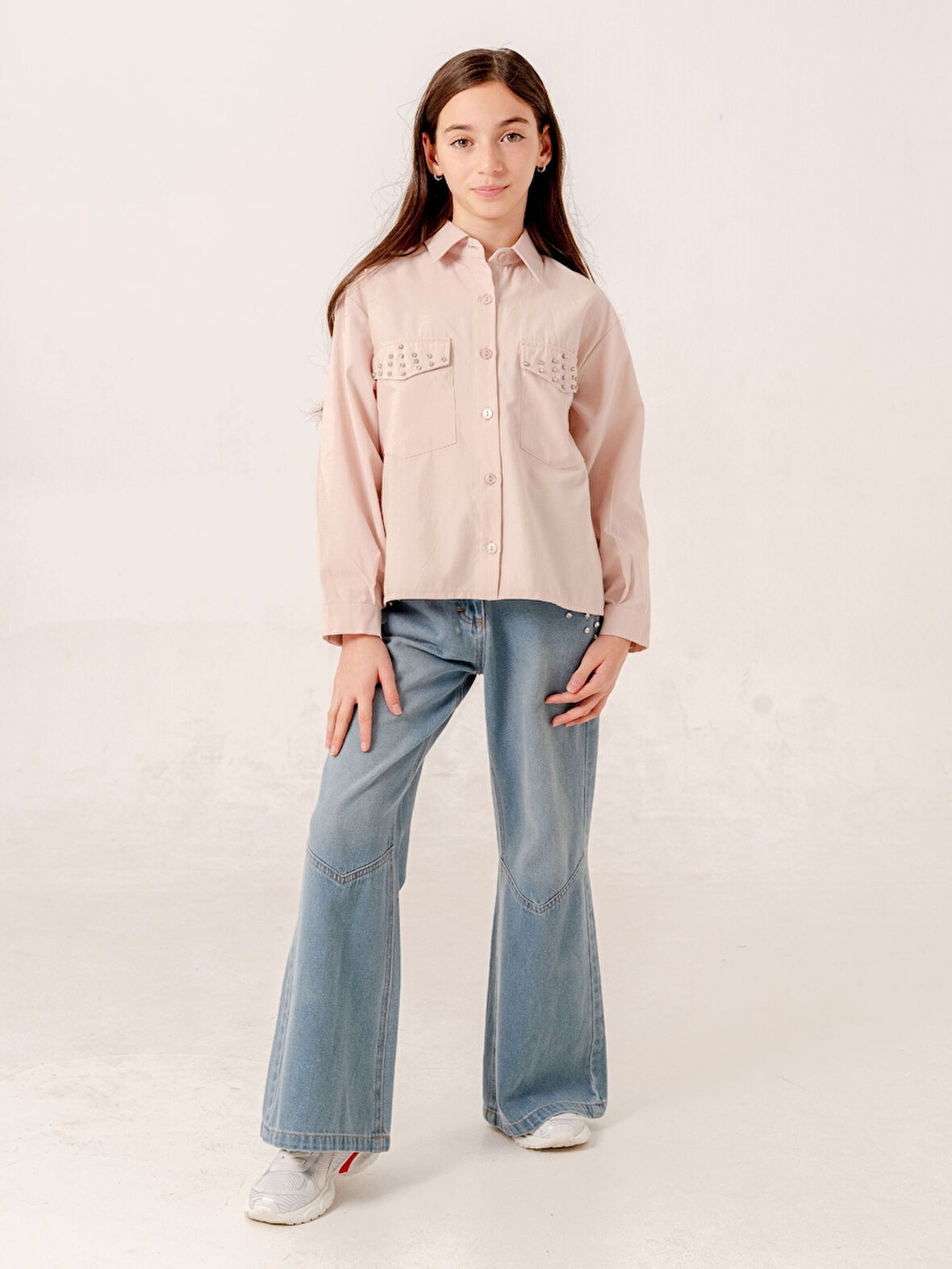 Kız Çocuk Kapak Taşlı Gömlek 3159