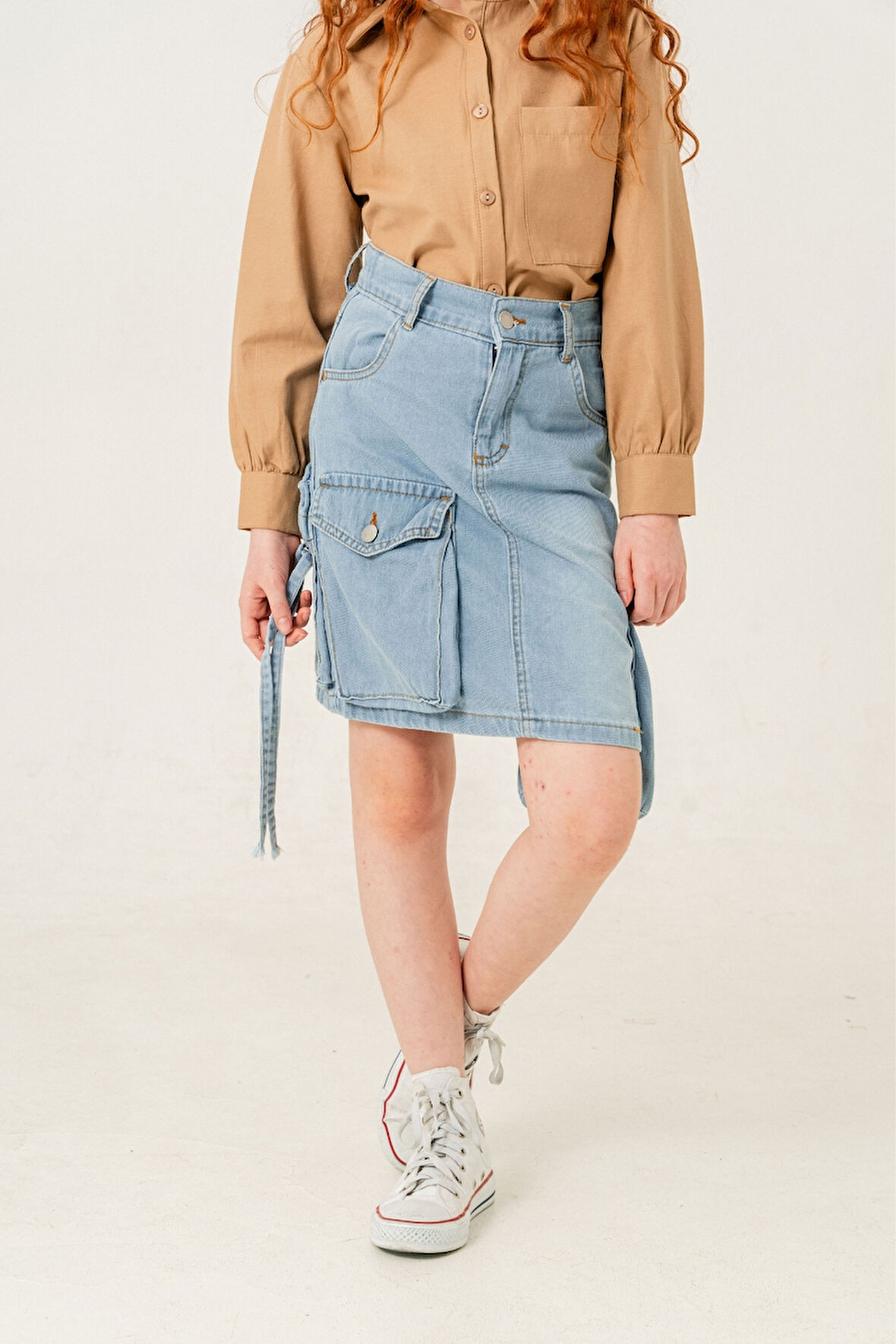 Kız Çocuk Körük Cepli Kot Etek 2601