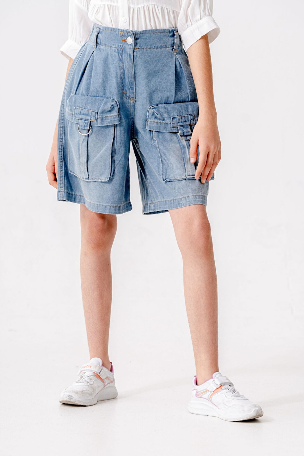 Kız Çocuk Körük Cepli Kot Şort 2868