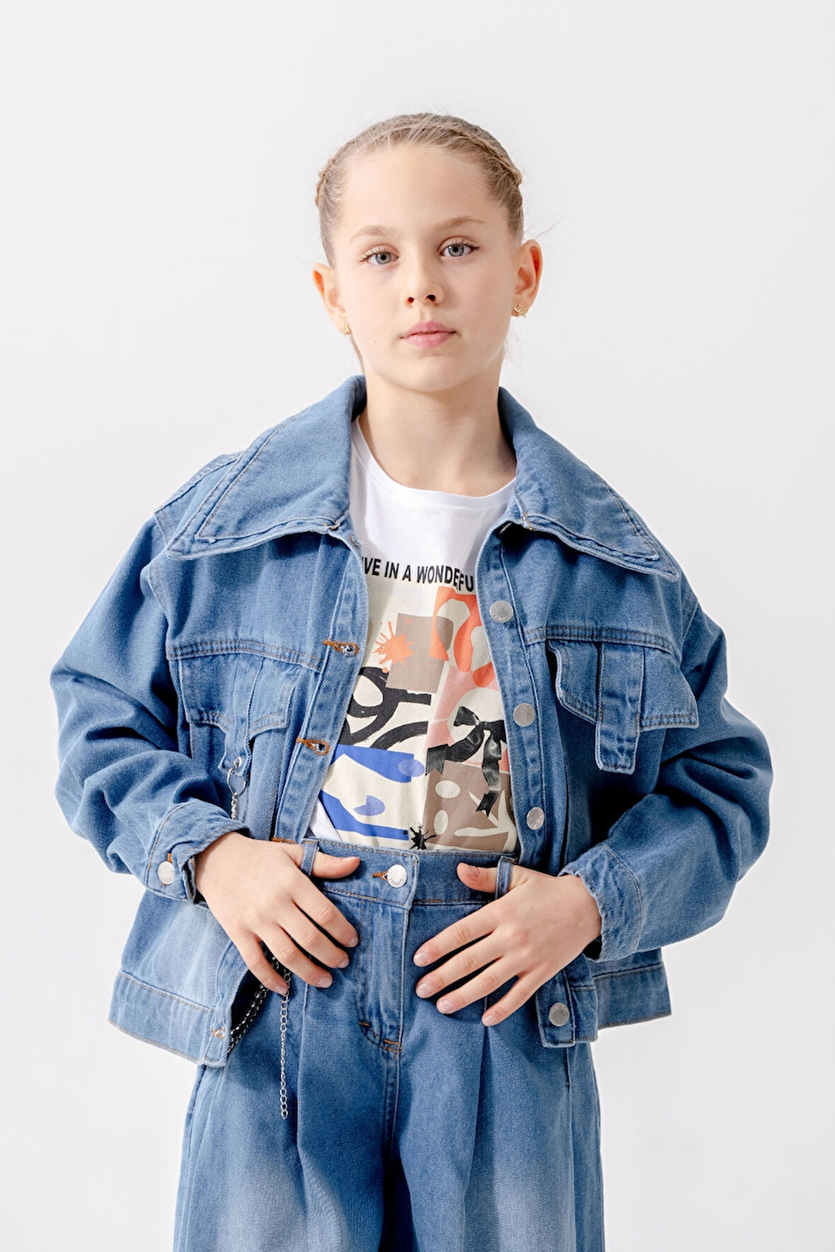 Kız Çocuk Kuşgözlü Kot Ceket 1549