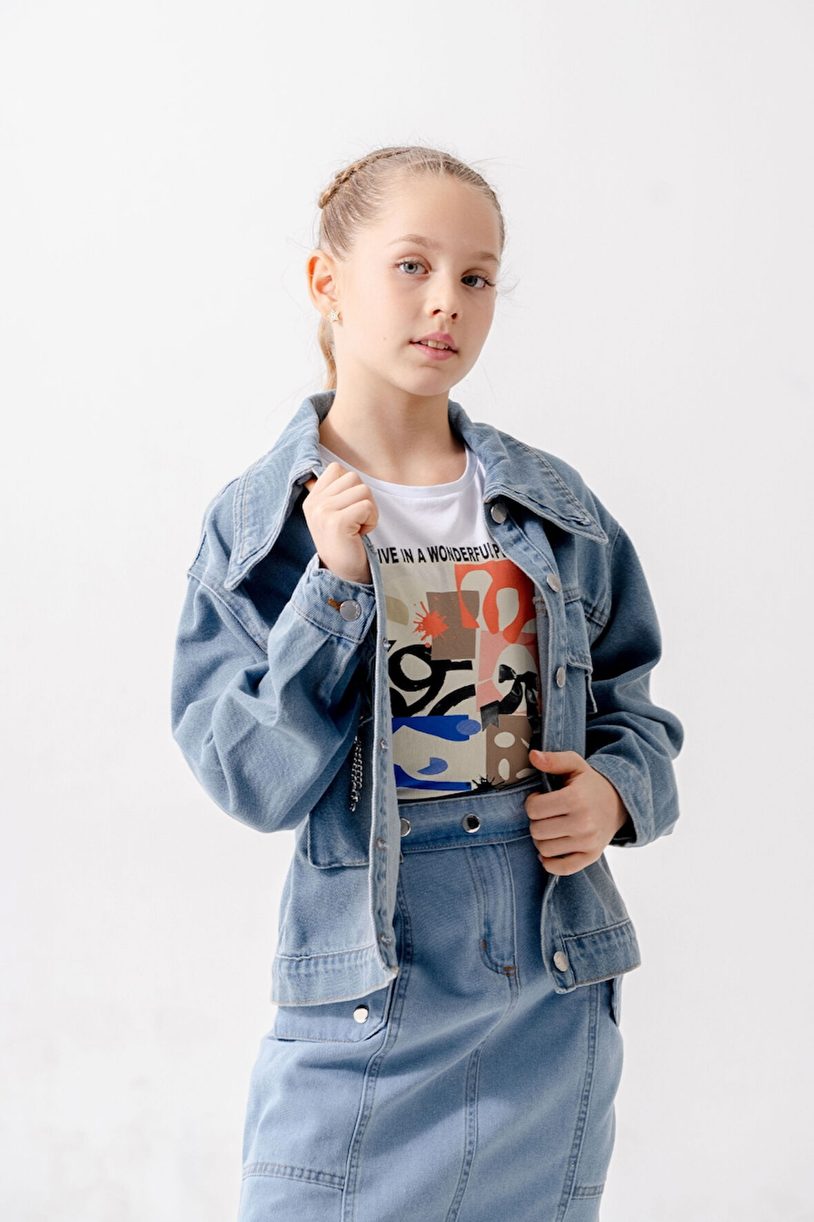 Kız Çocuk Kuşgözlü Kot Ceket 1549