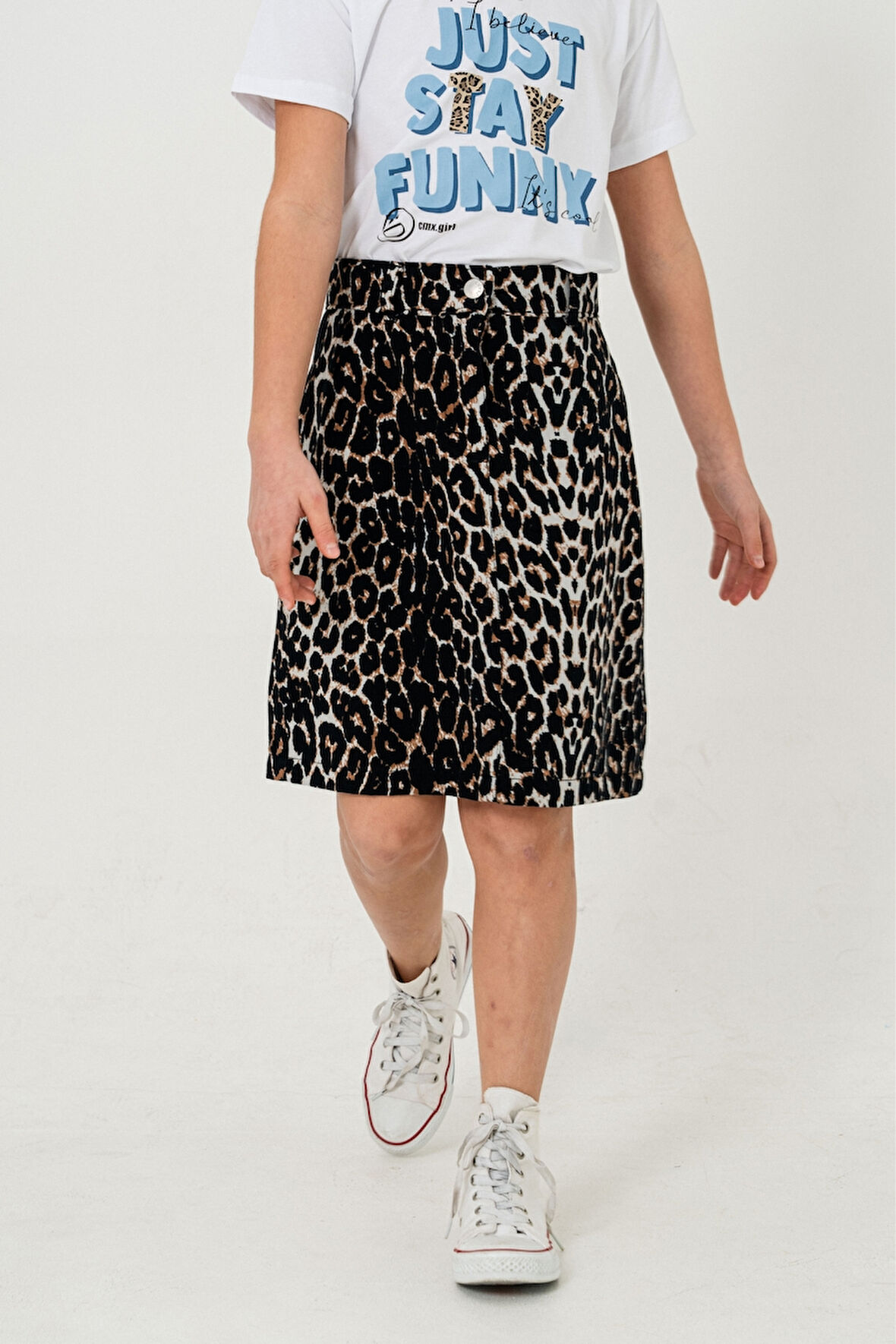 Kız Çocuk Leopar Desenli Keten Etek 2606