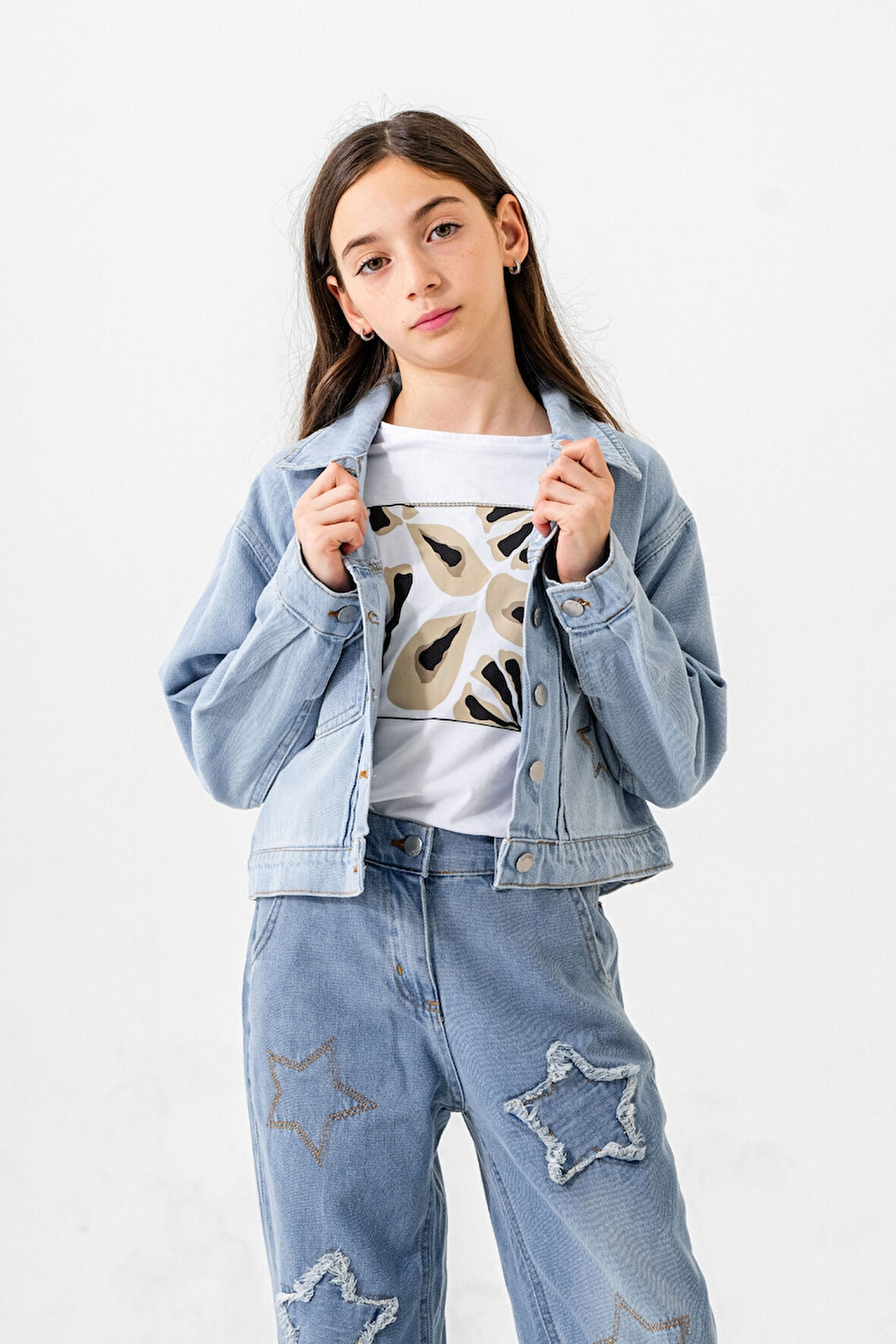 Kız Çocuk Nakışlı Kot Ceket 1550